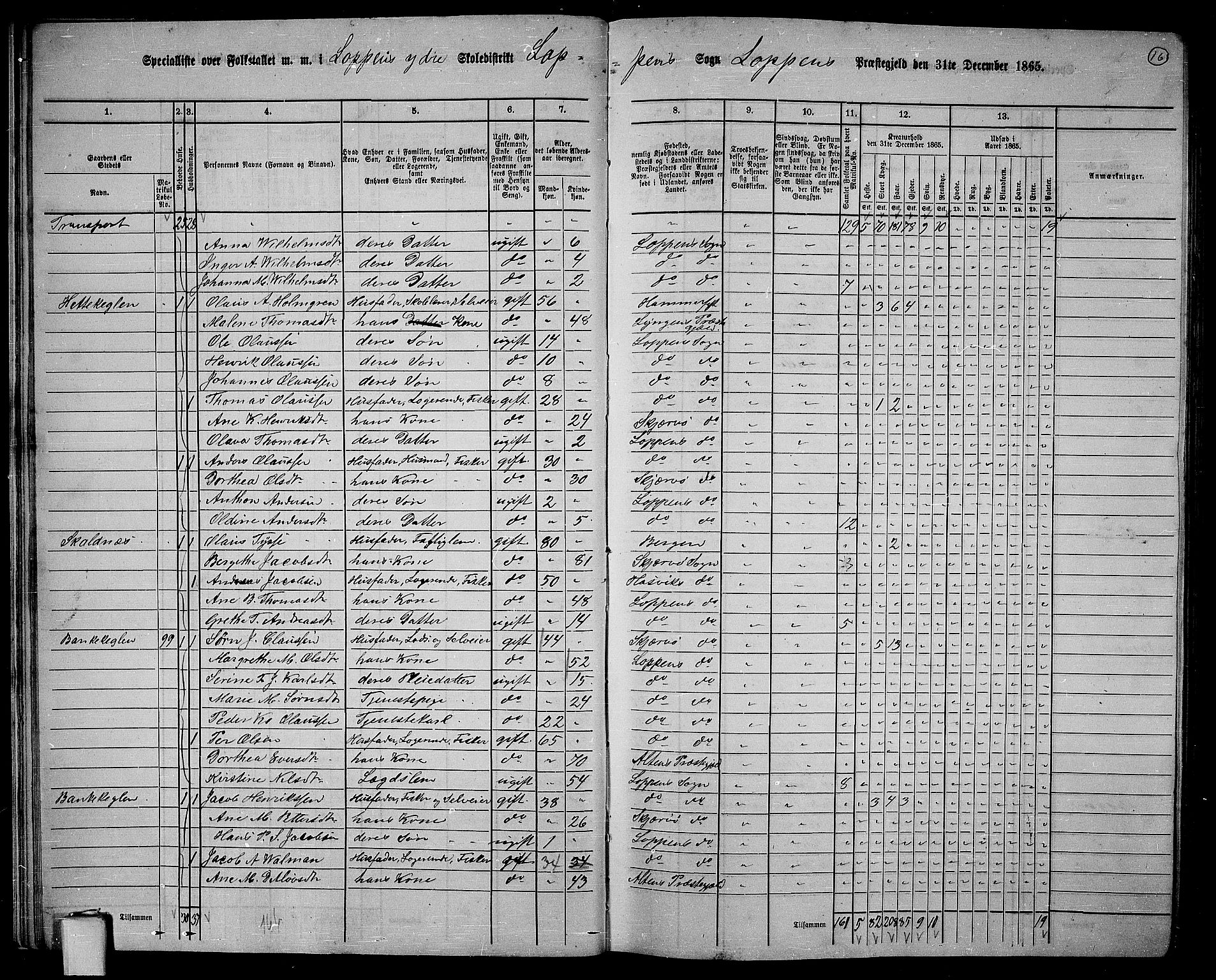 RA, 1865 census for Loppa, 1865, p. 15
