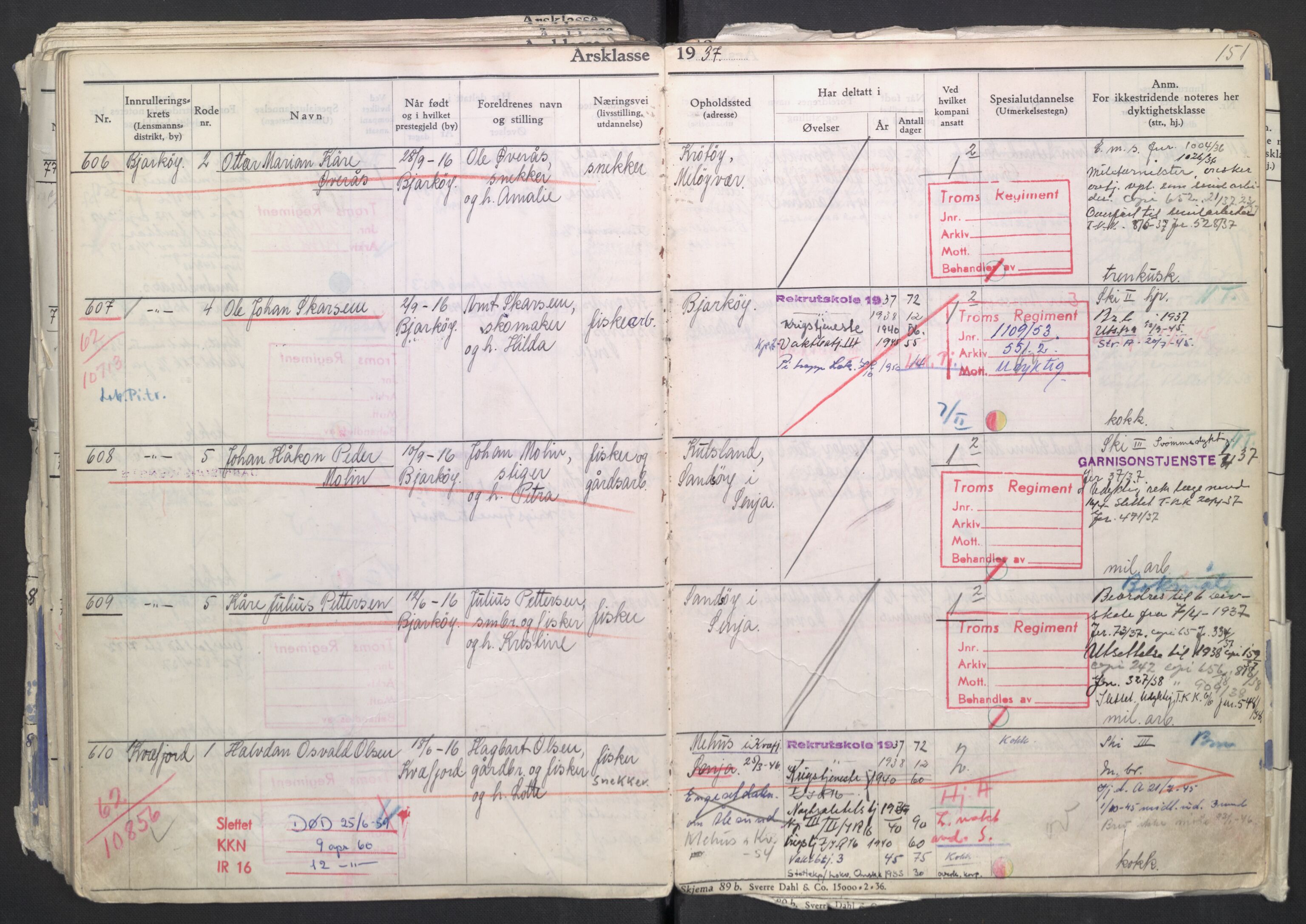 Forsvaret, Troms infanteriregiment nr. 16, AV/RA-RAFA-3146/P/Pa/L0007/0002: Ruller / Rulle for regimentets menige mannskaper, årsklasse 1937, 1937, p. 151