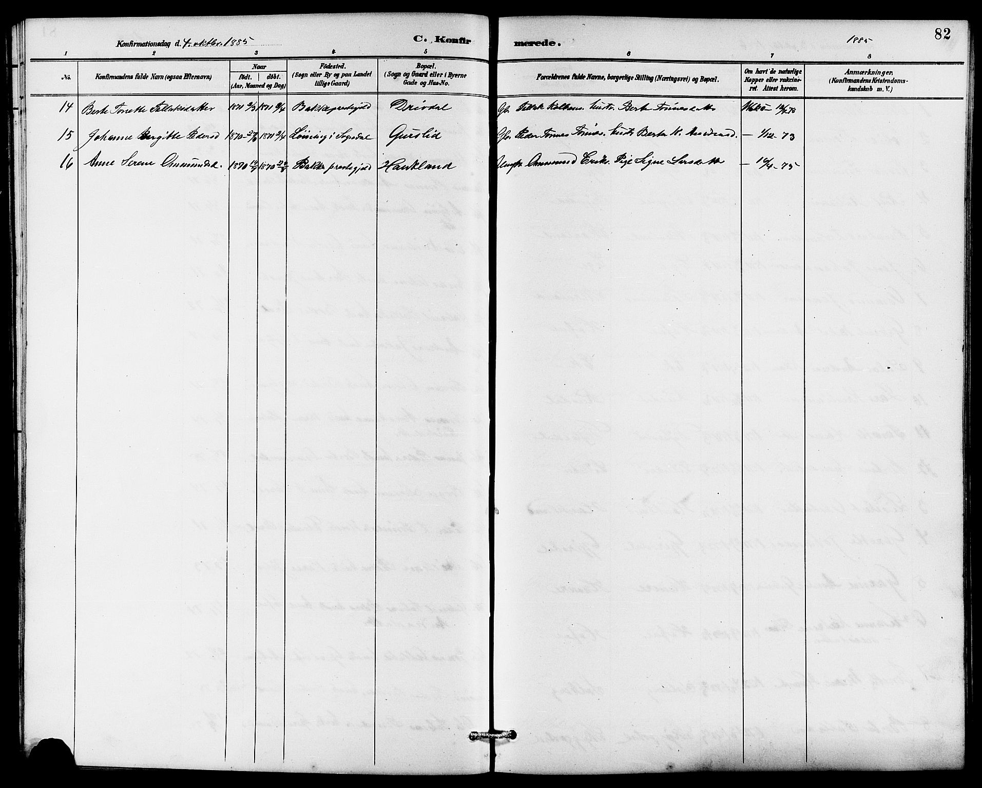 Lund sokneprestkontor, AV/SAST-A-101809/S07/L0006: Parish register (copy) no. B 6, 1885-1901, p. 82