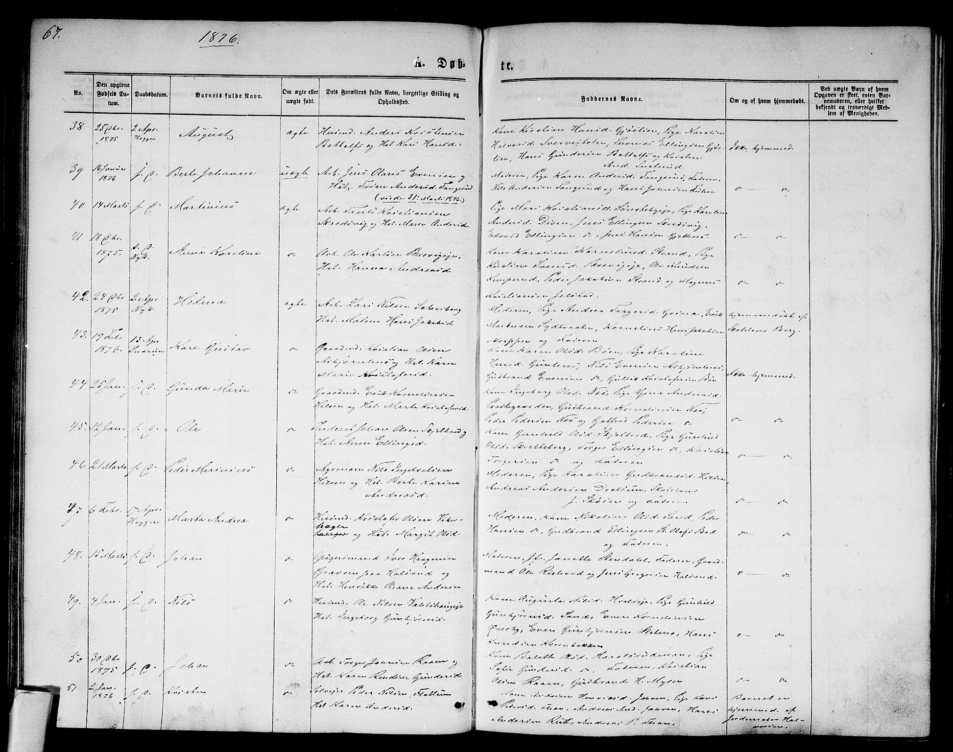 Modum kirkebøker, AV/SAKO-A-234/G/Ga/L0007: Parish register (copy) no. I 7, 1869-1878, p. 67