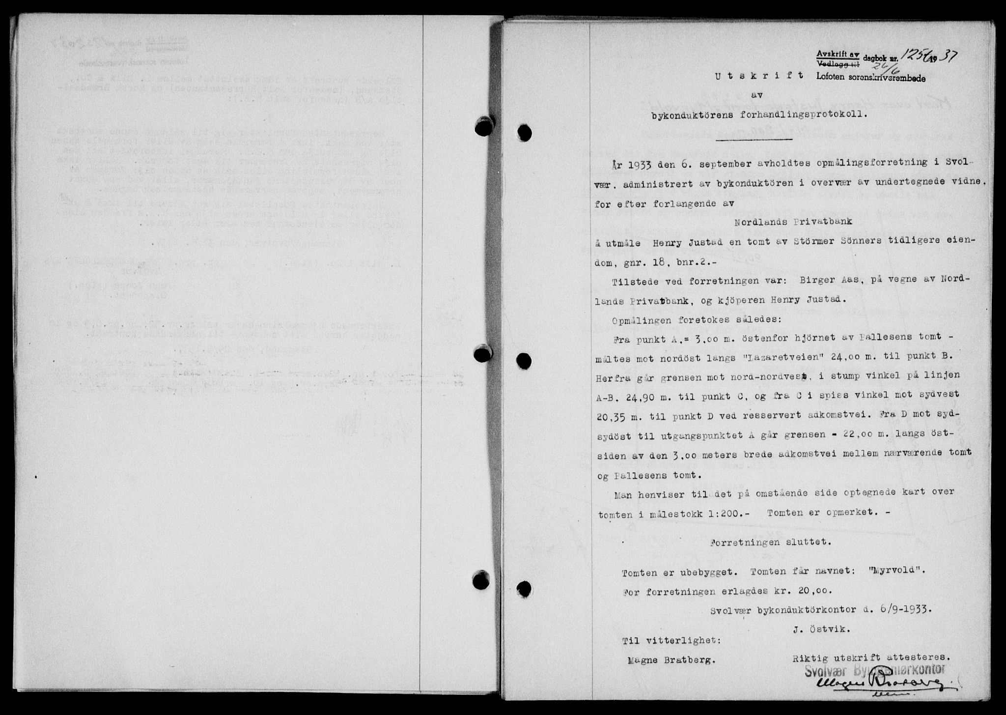 Lofoten sorenskriveri, SAT/A-0017/1/2/2C/L0002a: Mortgage book no. 2a, 1937-1937, Diary no: : 1256/1937