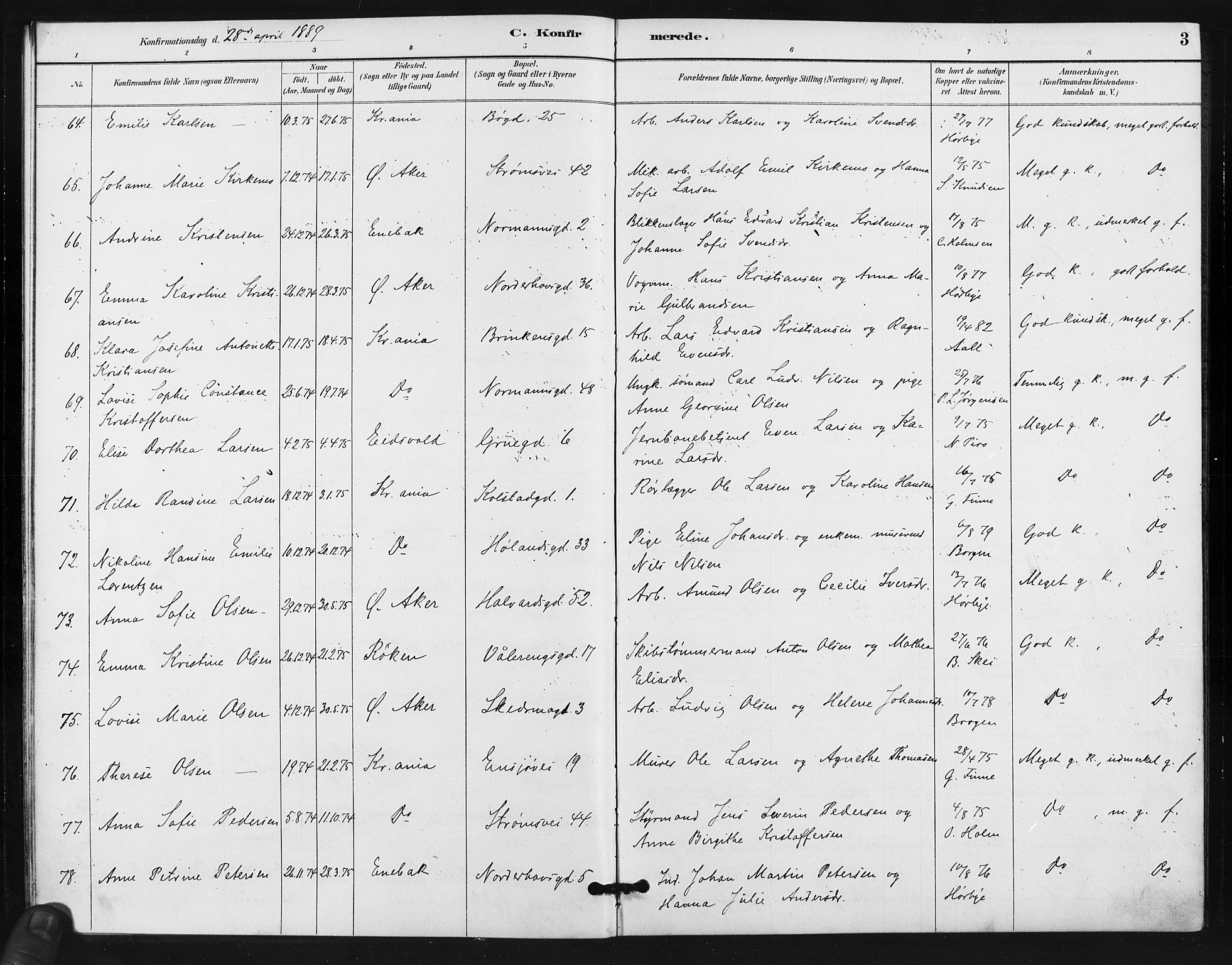 Kampen prestekontor Kirkebøker, AV/SAO-A-10853/F/Fa/L0006: Parish register (official) no. I 6, 1889-1896, p. 3