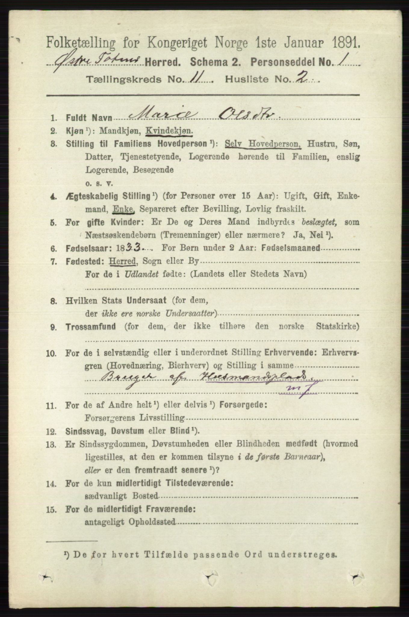 RA, 1891 census for 0528 Østre Toten, 1891, p. 6936