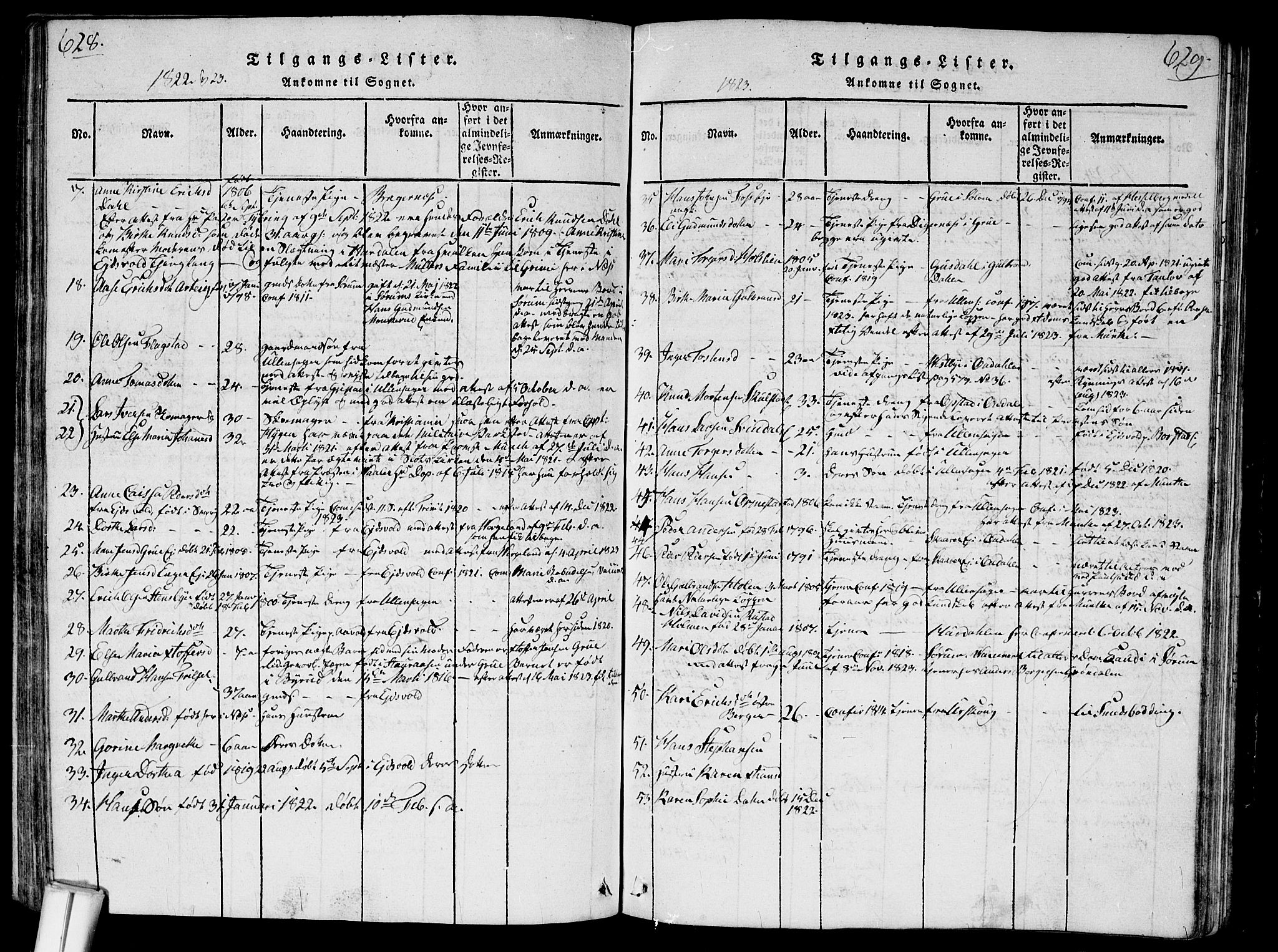 Nes prestekontor Kirkebøker, SAO/A-10410/G/Ga/L0001: Parish register (copy) no. I 1, 1815-1835, p. 628-629