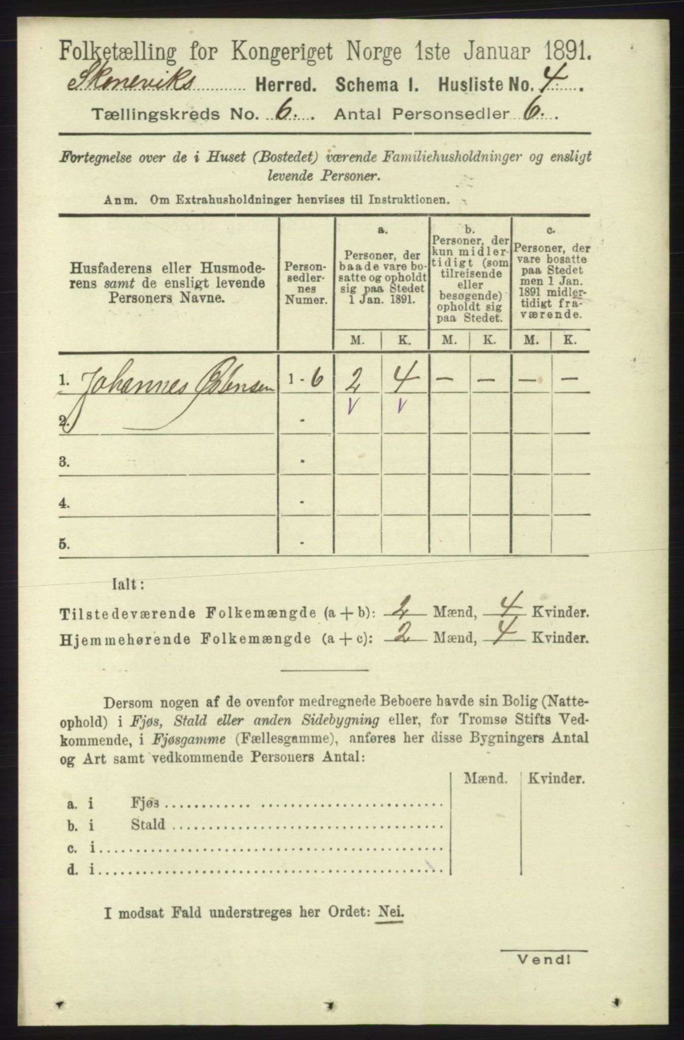 RA, 1891 census for 1212 Skånevik, 1891, p. 1485