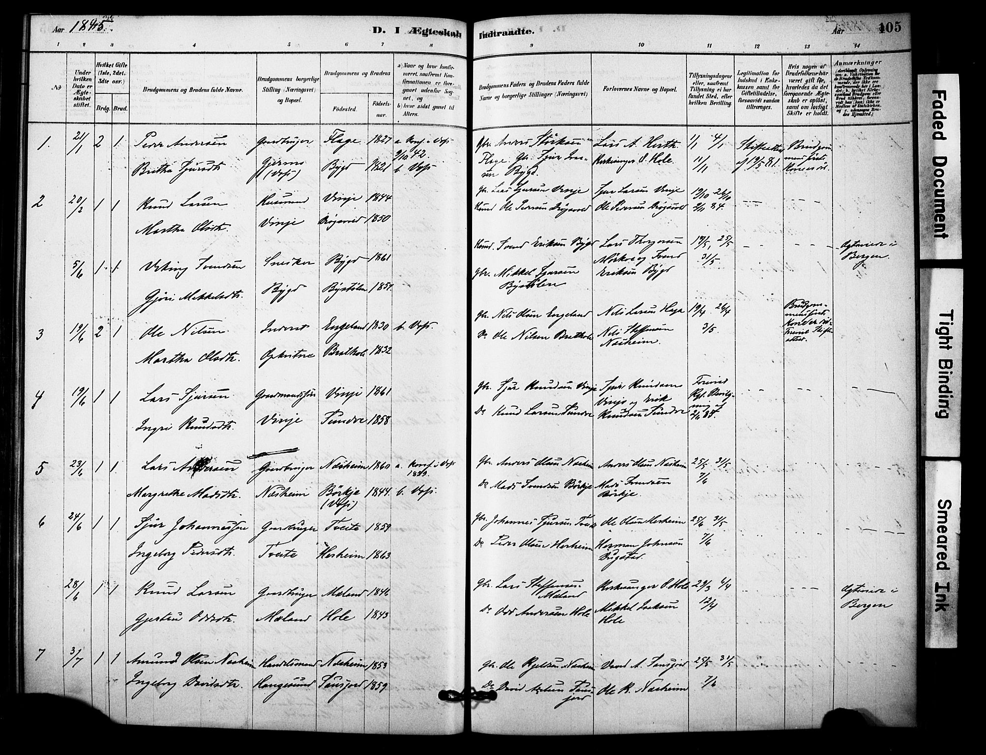 Vossestrand Sokneprestembete, AV/SAB-A-79101/H/Haa: Parish register (official) no. C 1, 1878-1903, p. 105