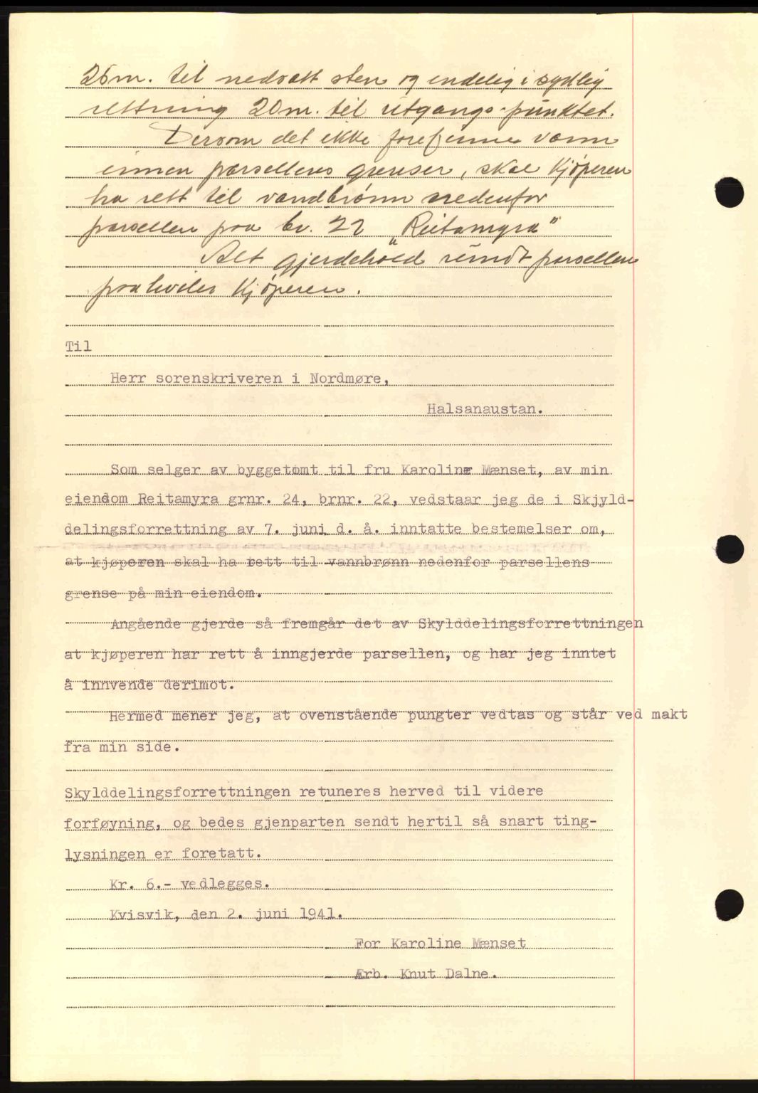 Nordmøre sorenskriveri, SAT/A-4132/1/2/2Ca: Mortgage book no. A90, 1941-1941, Diary no: : 1159/1941