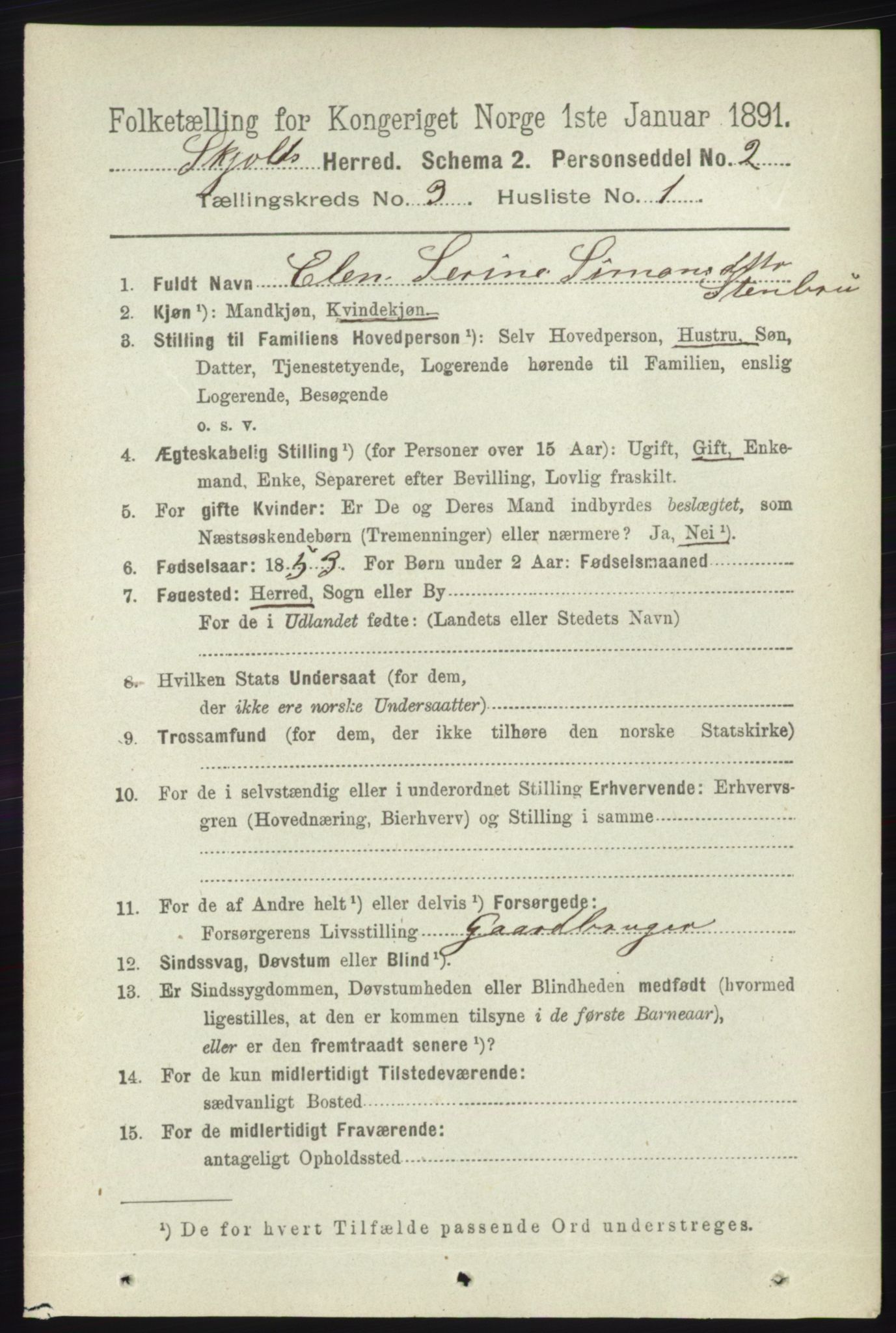 RA, 1891 census for 1154 Skjold, 1891, p. 386