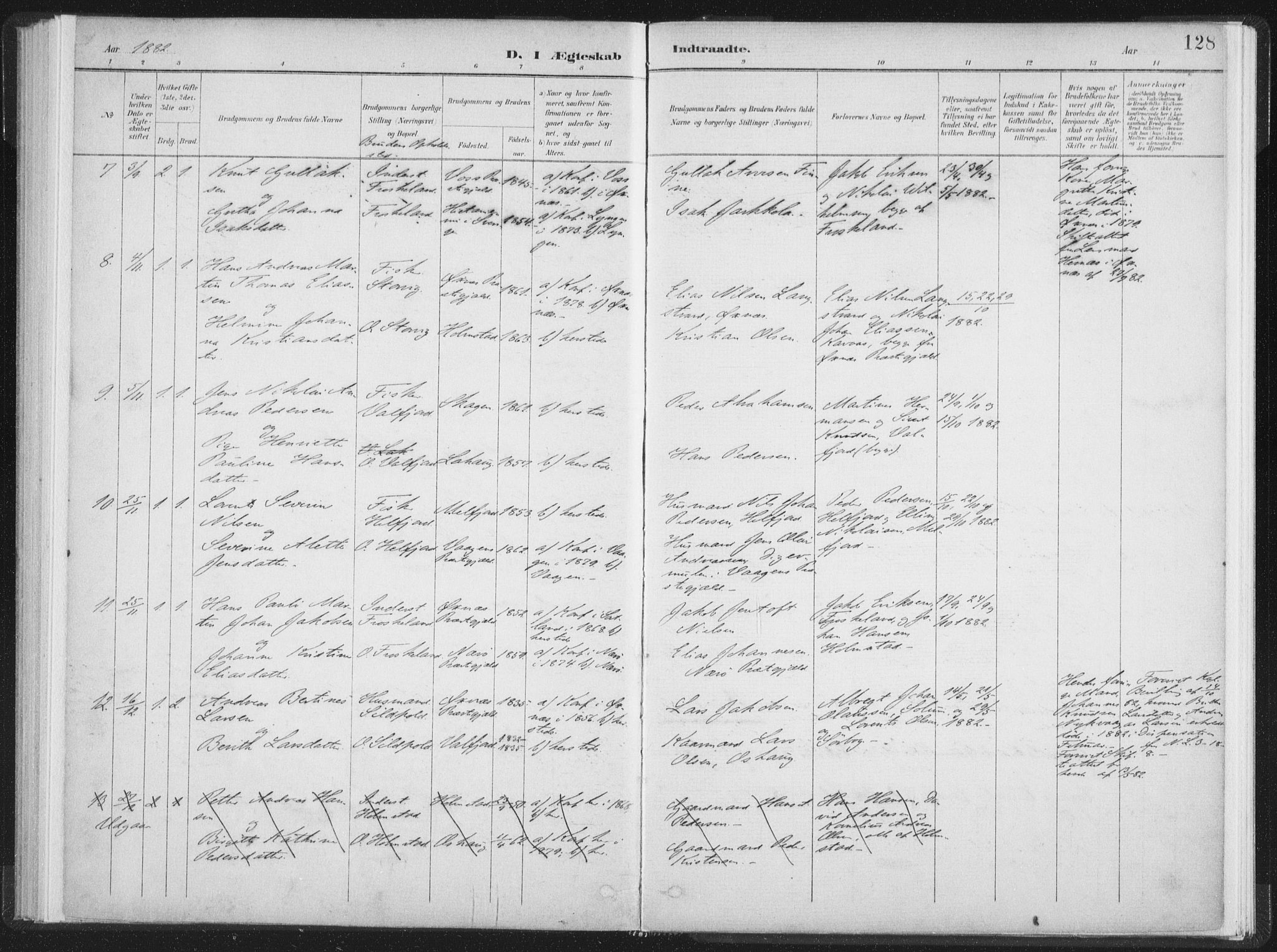 Ministerialprotokoller, klokkerbøker og fødselsregistre - Nordland, SAT/A-1459/890/L1286: Parish register (official) no. 890A01, 1882-1902, p. 128