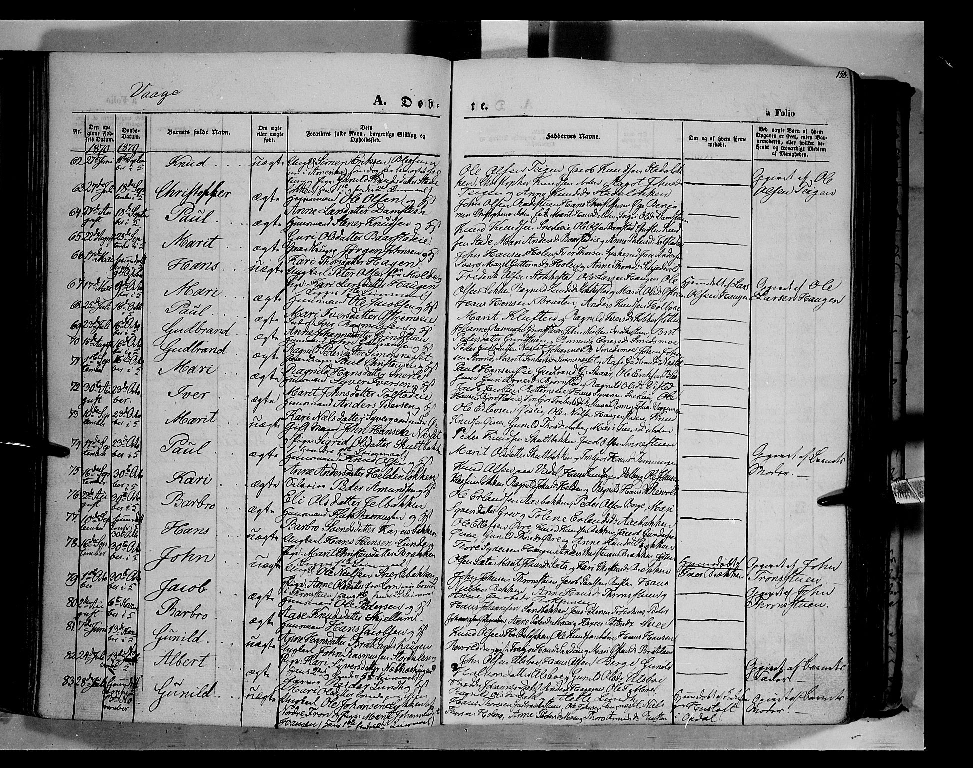 Vågå prestekontor, SAH/PREST-076/H/Ha/Haa/L0006: Parish register (official) no. 6 /1, 1856-1872, p. 158