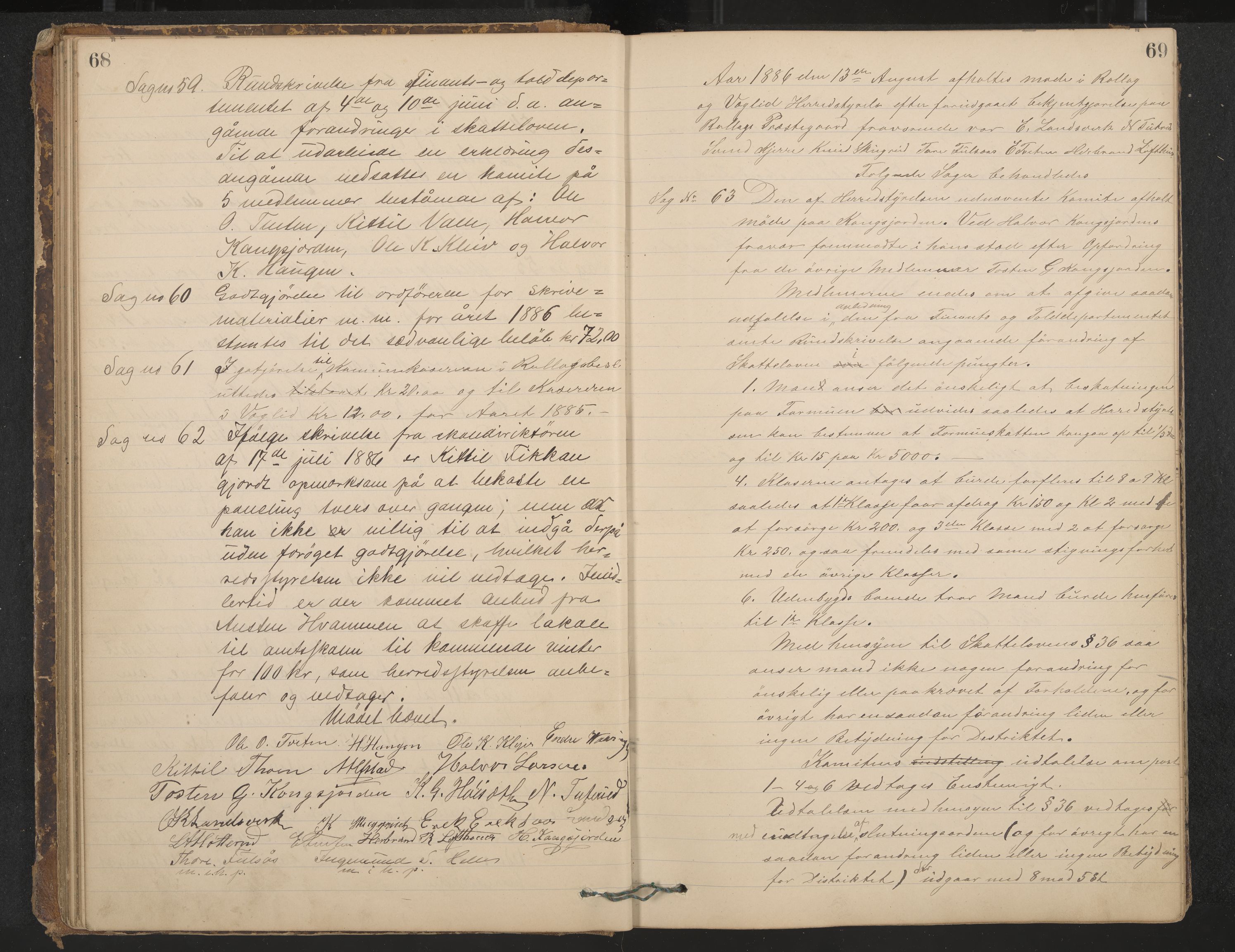 Rollag formannskap og sentraladministrasjon, IKAK/0632021-2/A/Aa/L0003: Møtebok, 1884-1897, p. 68-69