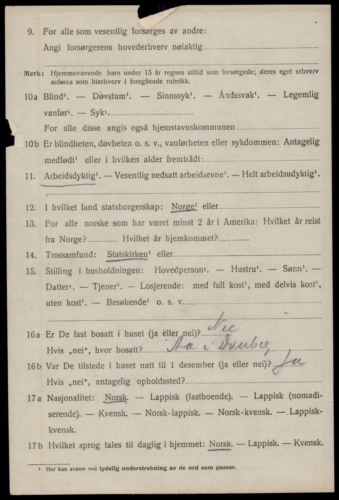 SAT, 1920 census for Dverberg, 1920, p. 7881