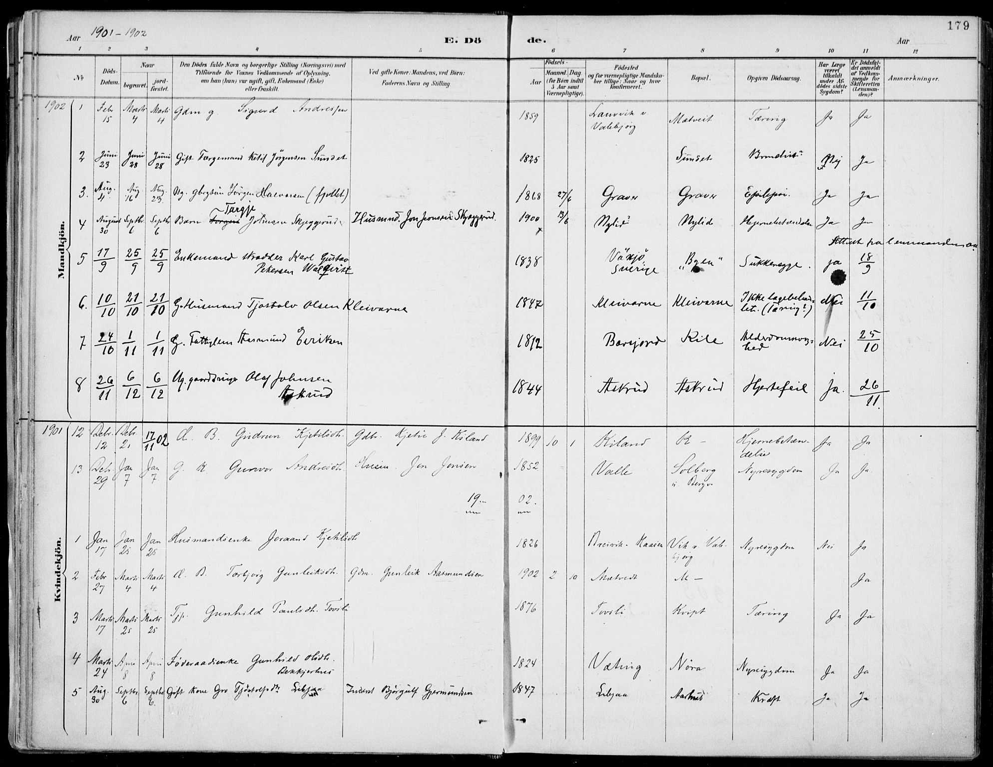 Fyresdal kirkebøker, AV/SAKO-A-263/F/Fa/L0007: Parish register (official) no. I 7, 1887-1914, p. 179