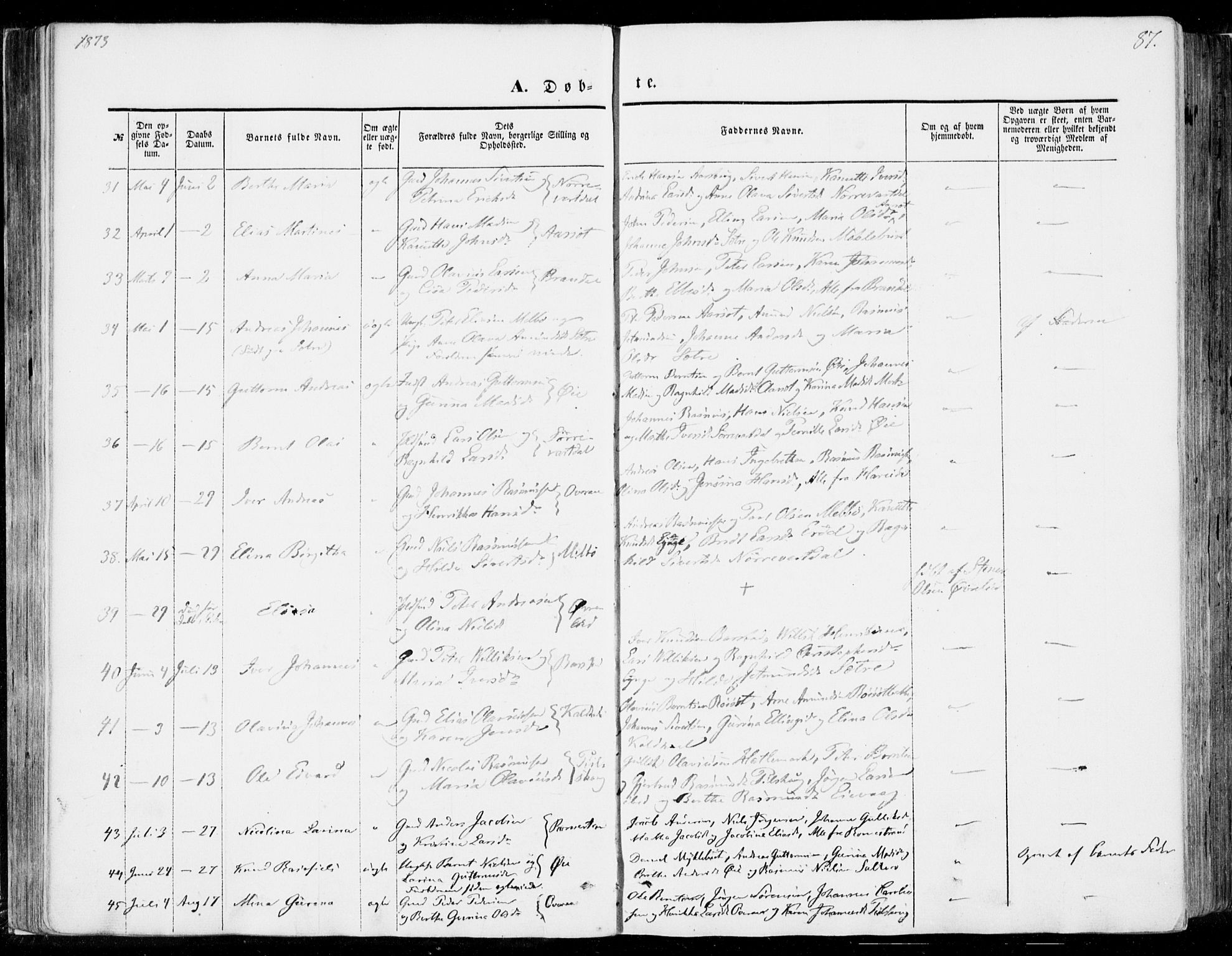 Ministerialprotokoller, klokkerbøker og fødselsregistre - Møre og Romsdal, SAT/A-1454/510/L0121: Parish register (official) no. 510A01, 1848-1877, p. 87