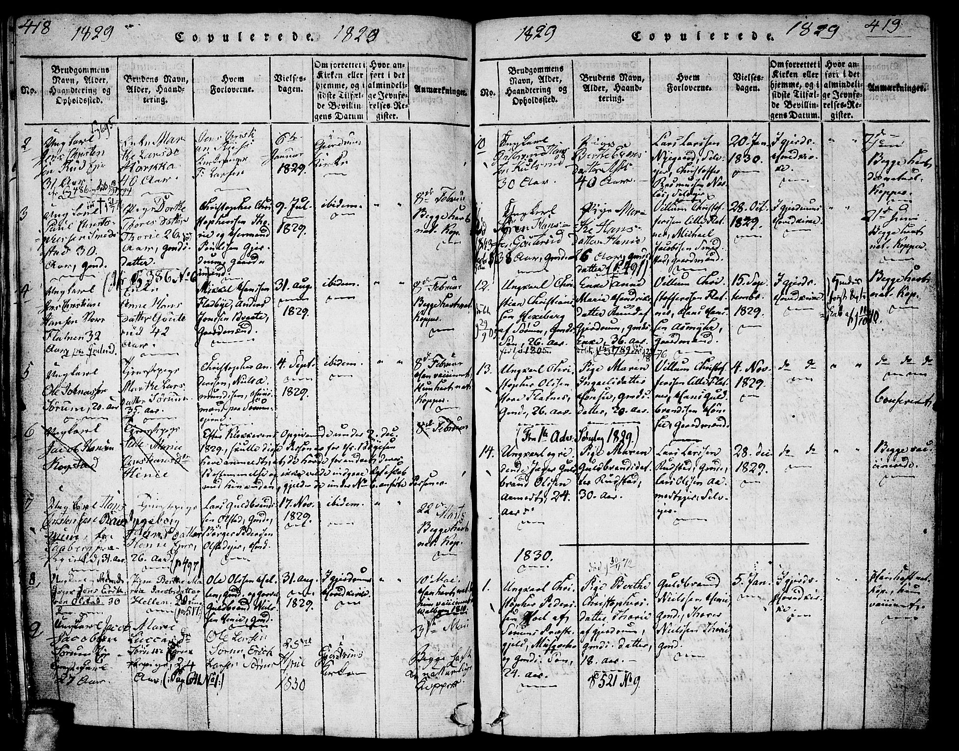 Gjerdrum prestekontor Kirkebøker, AV/SAO-A-10412b/G/Ga/L0001: Parish register (copy) no. I 1, 1816-1837, p. 418-419
