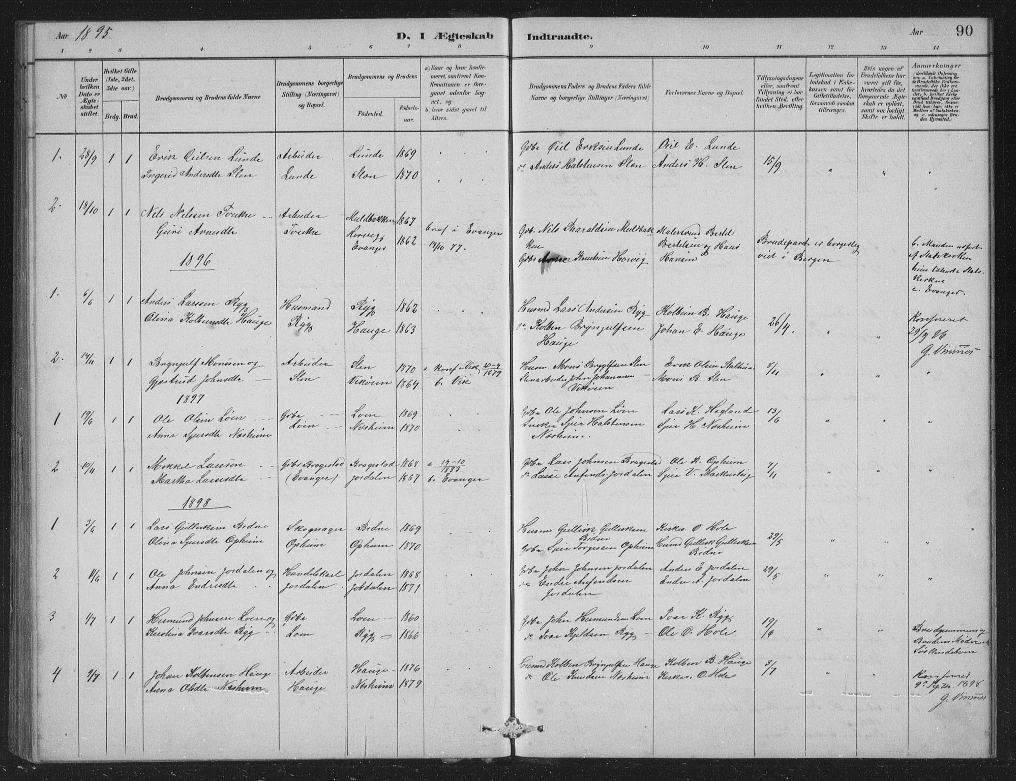 Vossestrand Sokneprestembete, SAB/A-79101/H/Hab: Parish register (copy) no. A 2, 1880-1902, p. 90