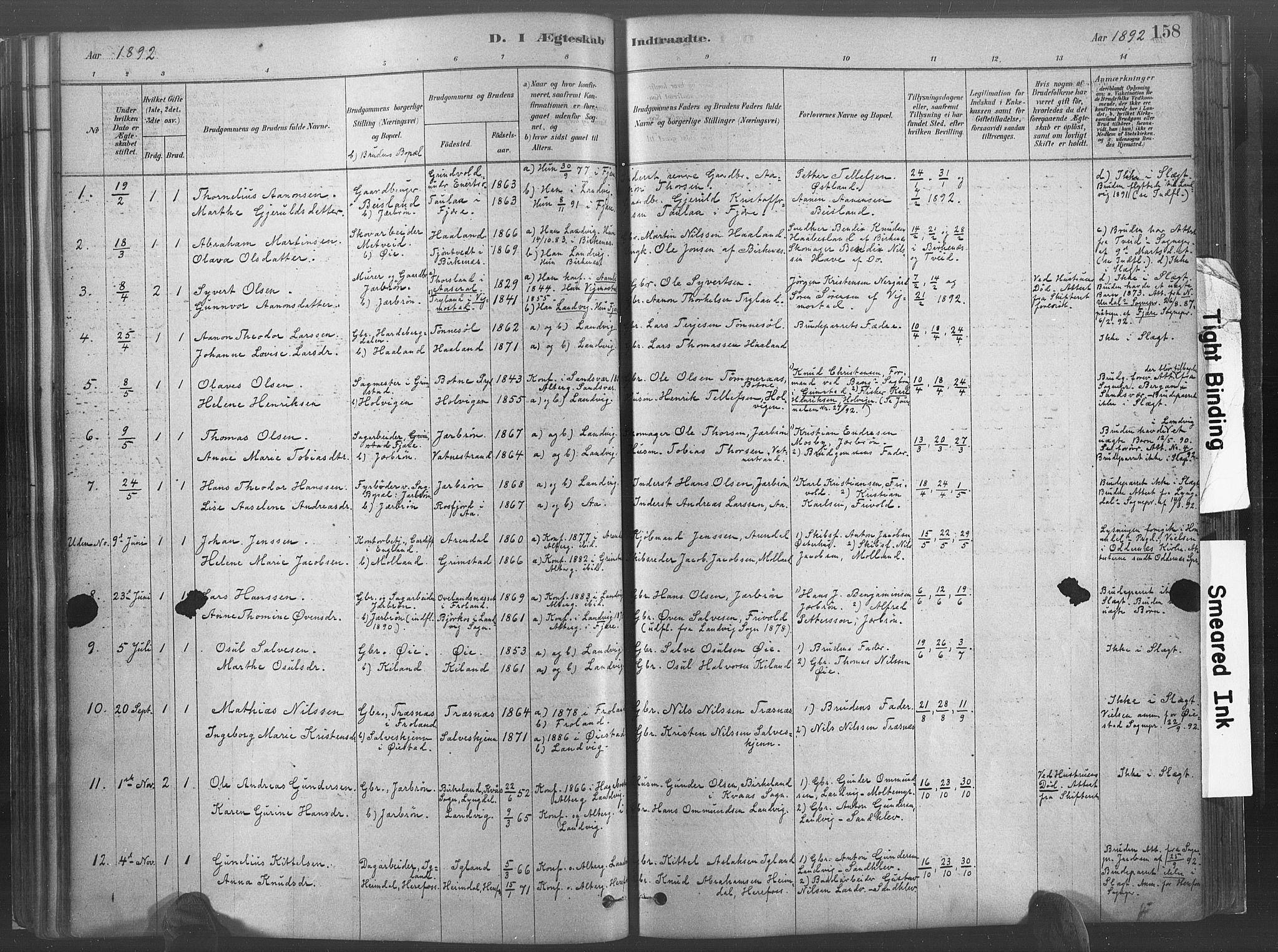 Hommedal sokneprestkontor, SAK/1111-0023/F/Fa/Fab/L0006: Parish register (official) no. A 6, 1878-1897, p. 158