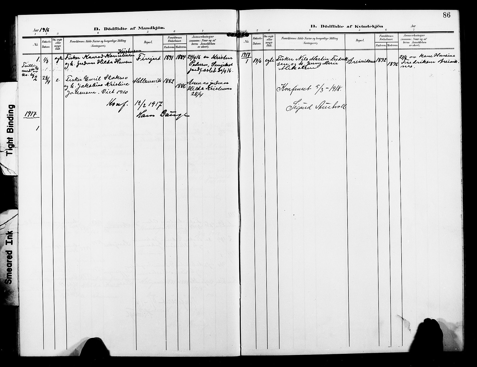 Sand/Bjarkøy sokneprestkontor, SATØ/S-0811/I/Ia/Iab/L0004klokker: Parish register (copy) no. 4, 1905-1918, p. 86