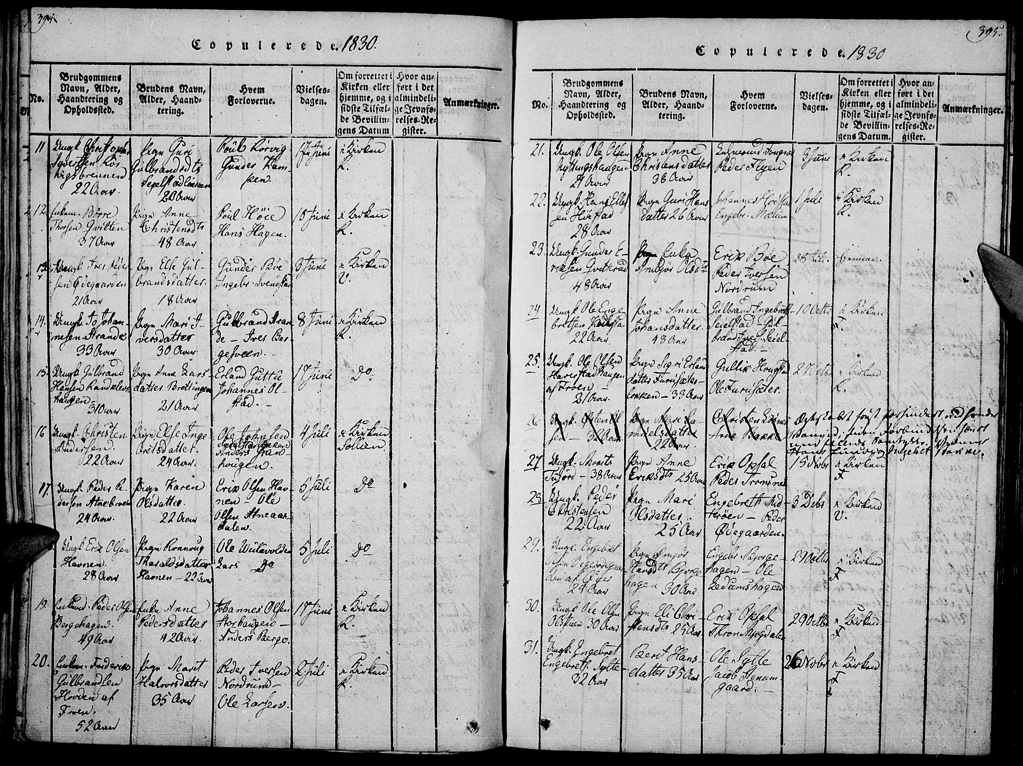 Ringebu prestekontor, SAH/PREST-082/H/Ha/Haa/L0004: Parish register (official) no. 4, 1821-1839, p. 394-395