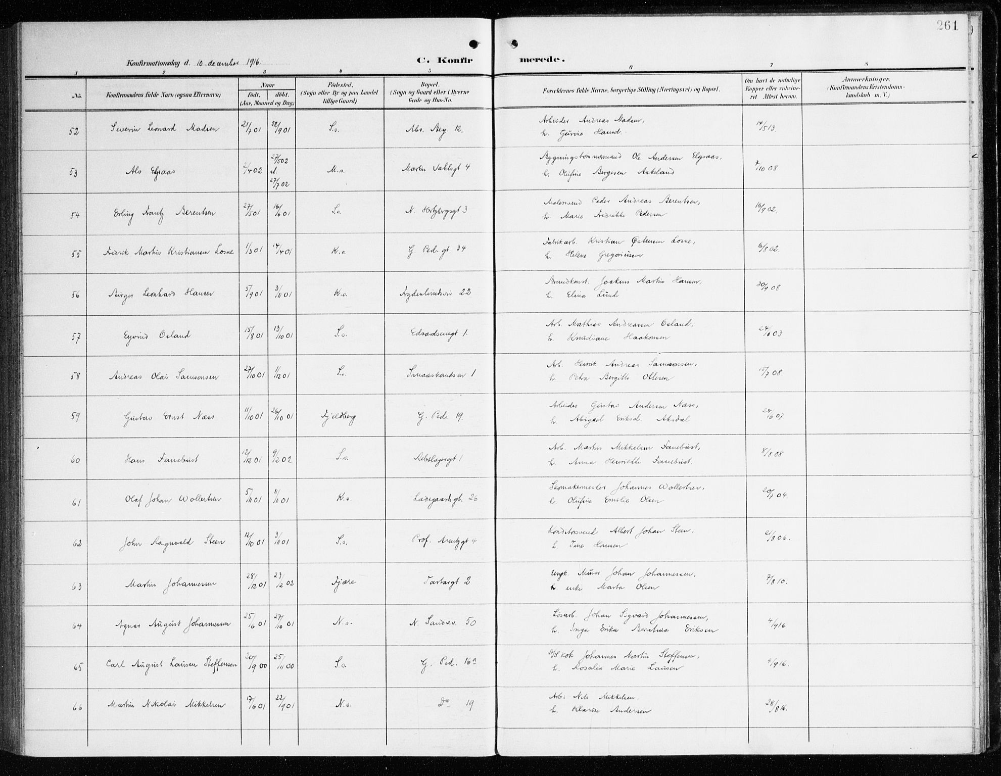 Sandviken Sokneprestembete, SAB/A-77601/H/Ha/L0011: Parish register (official) no. C 2, 1905-1918, p. 261