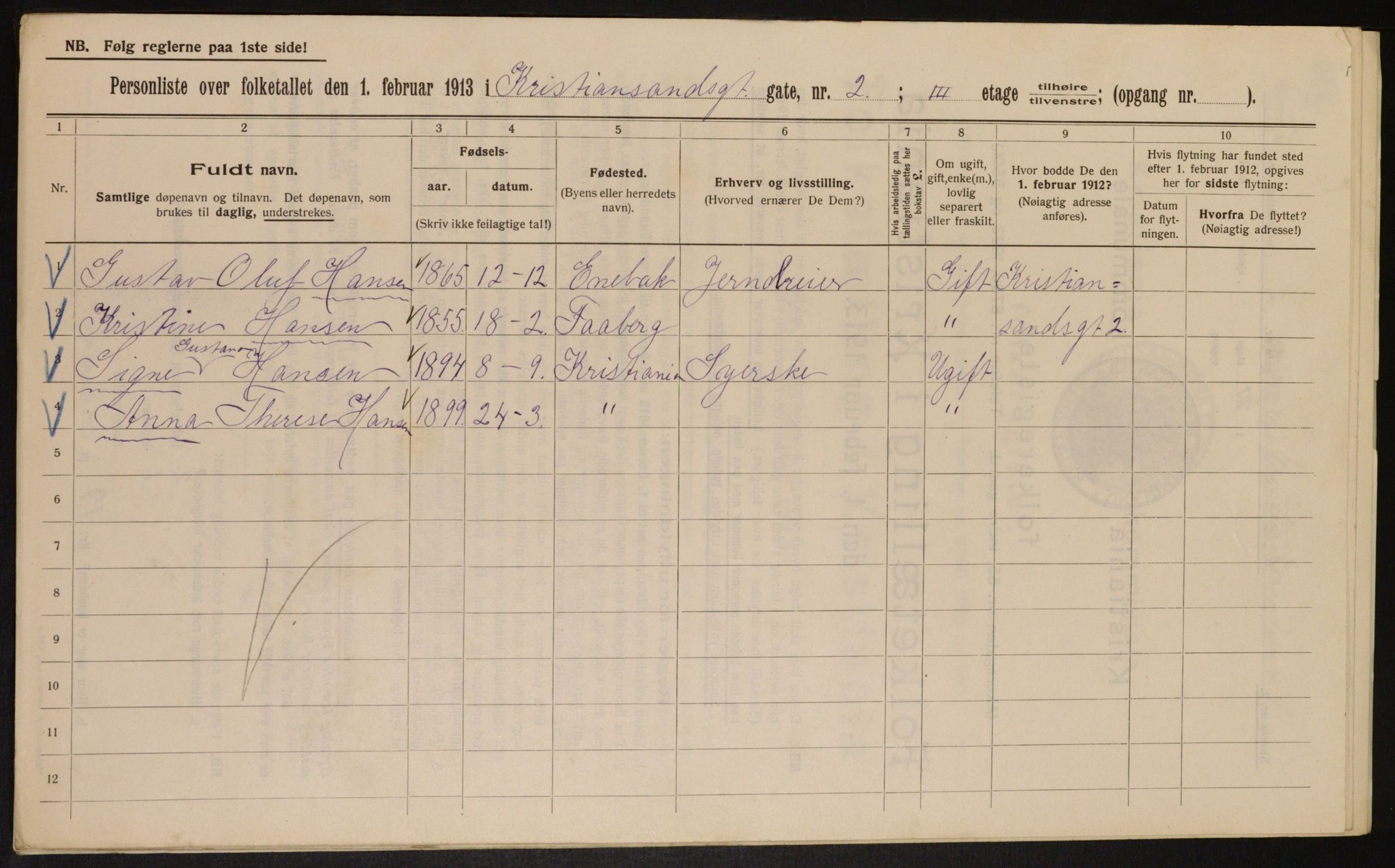 OBA, Municipal Census 1913 for Kristiania, 1913, p. 53959