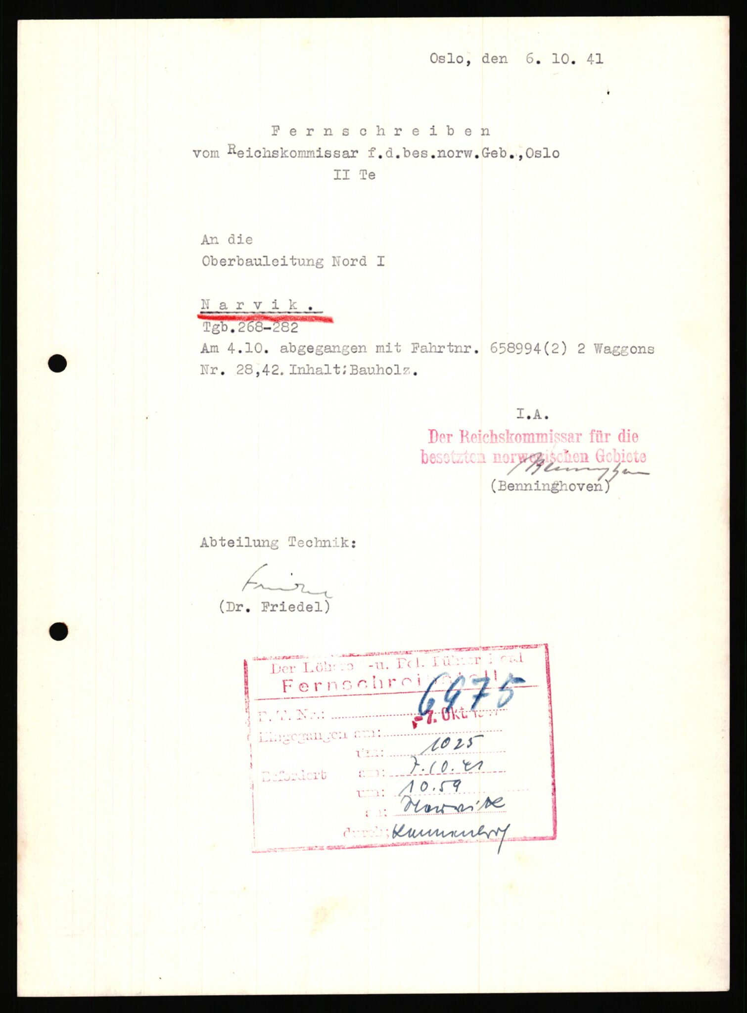 Tyske arkiver, Organisation Todt (OT), Einsatzgruppe Wiking, AV/RA-RAFA-2188/2/B/Bb/L0006: Korrespondanse med Kriegsmarine, 1940-1941, p. 29