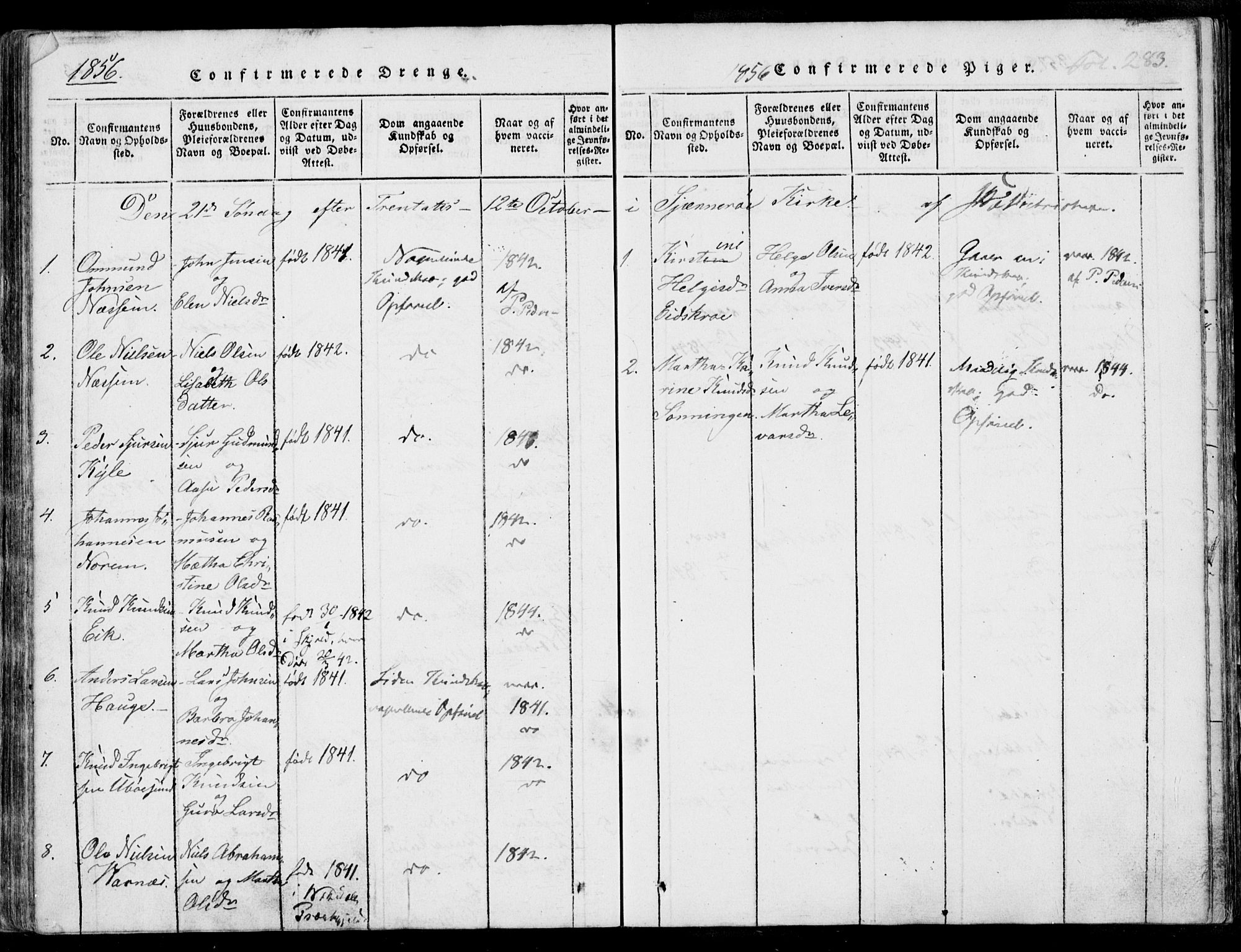 Nedstrand sokneprestkontor, AV/SAST-A-101841/01/IV: Parish register (official) no. A 7, 1816-1870, p. 283