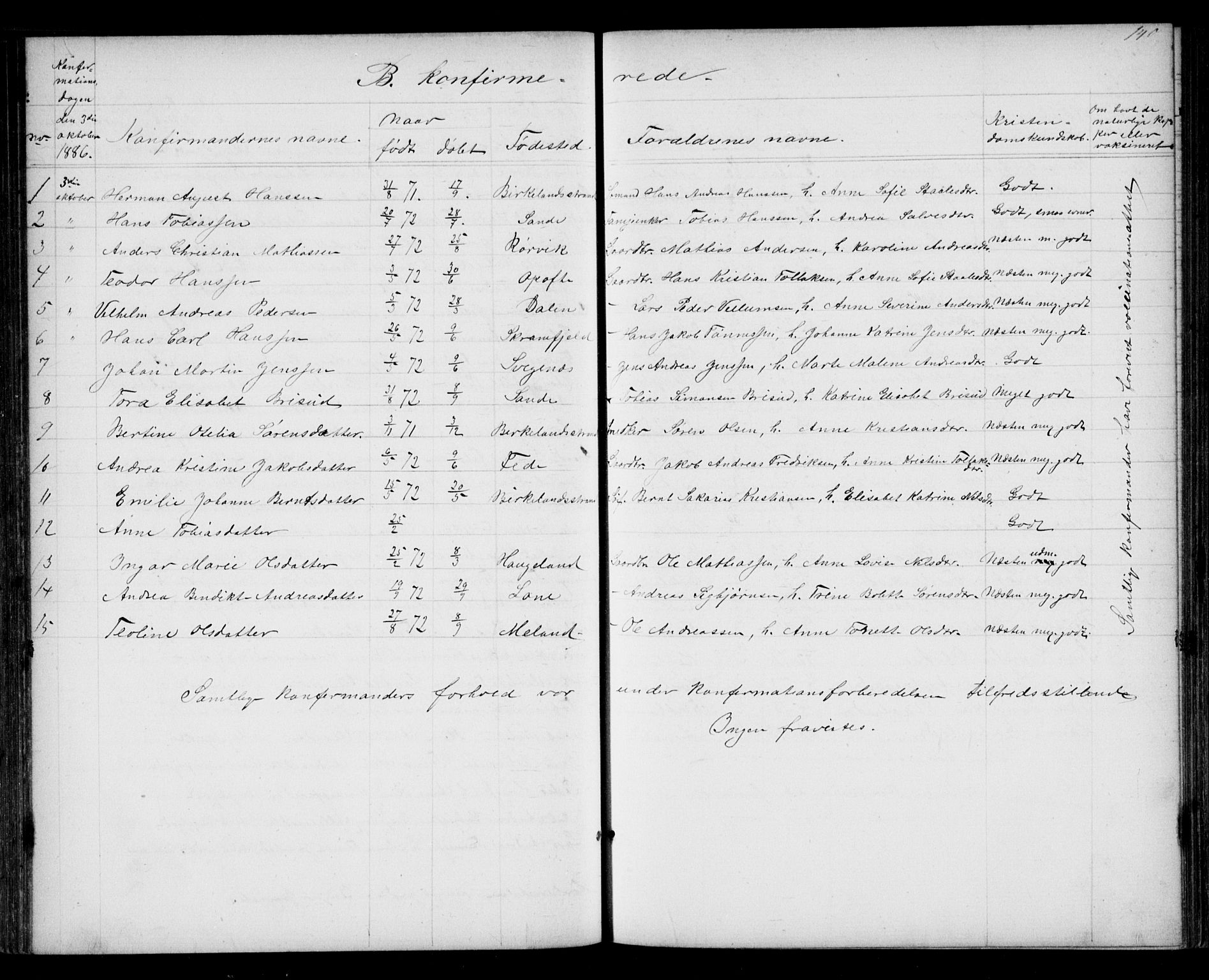 Kvinesdal sokneprestkontor, SAK/1111-0026/F/Fb/Fba/L0003: Parish register (copy) no. B 3, 1858-1893, p. 140