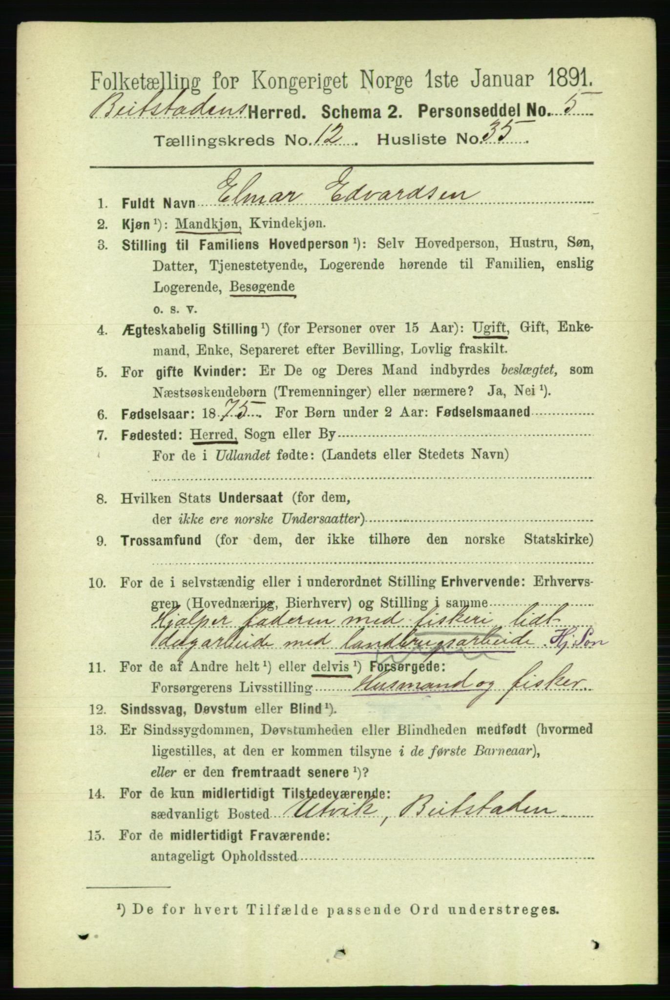 RA, 1891 census for 1727 Beitstad, 1891, p. 3549