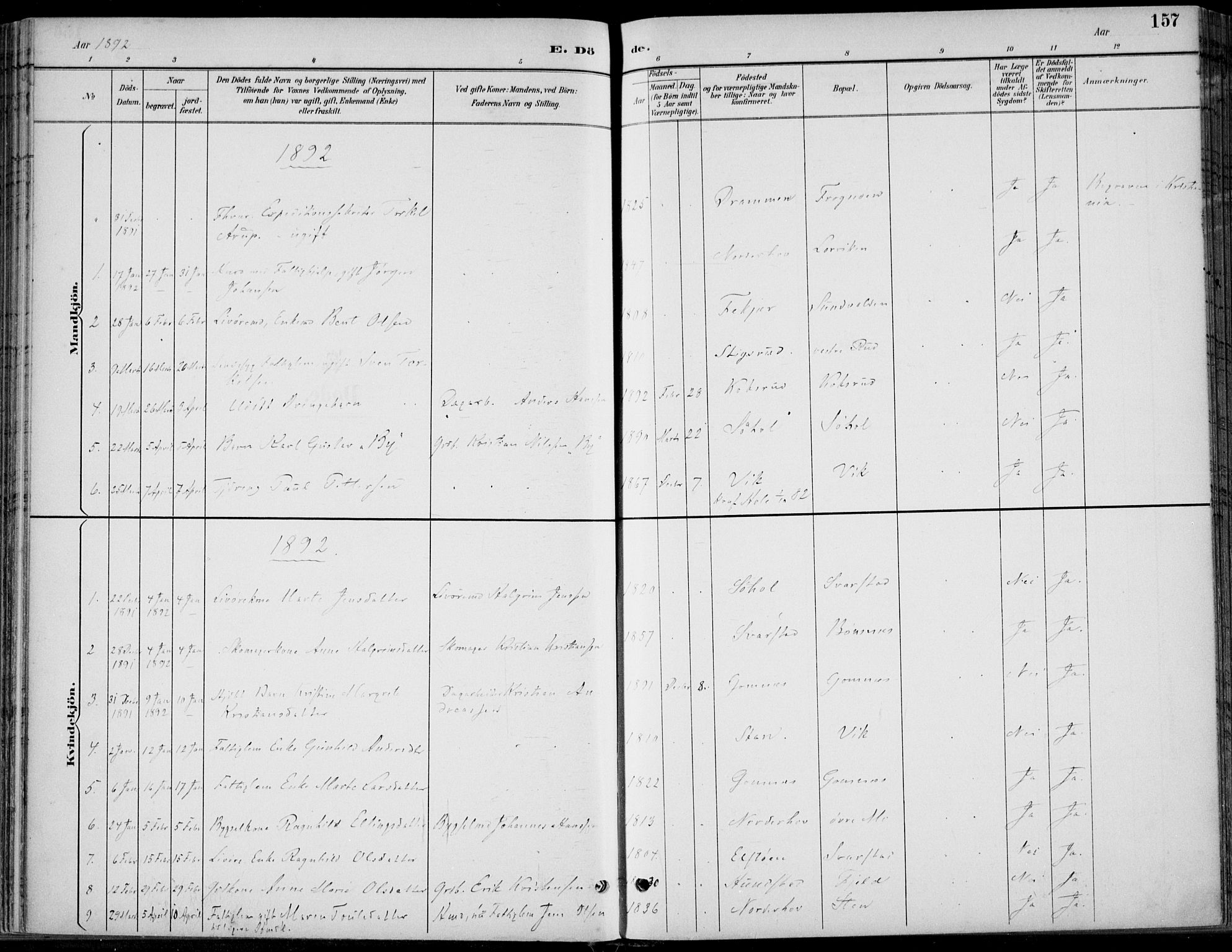 Hole kirkebøker, SAKO/A-228/F/Fa/L0009: Parish register (official) no. I 9, 1892-1907, p. 157