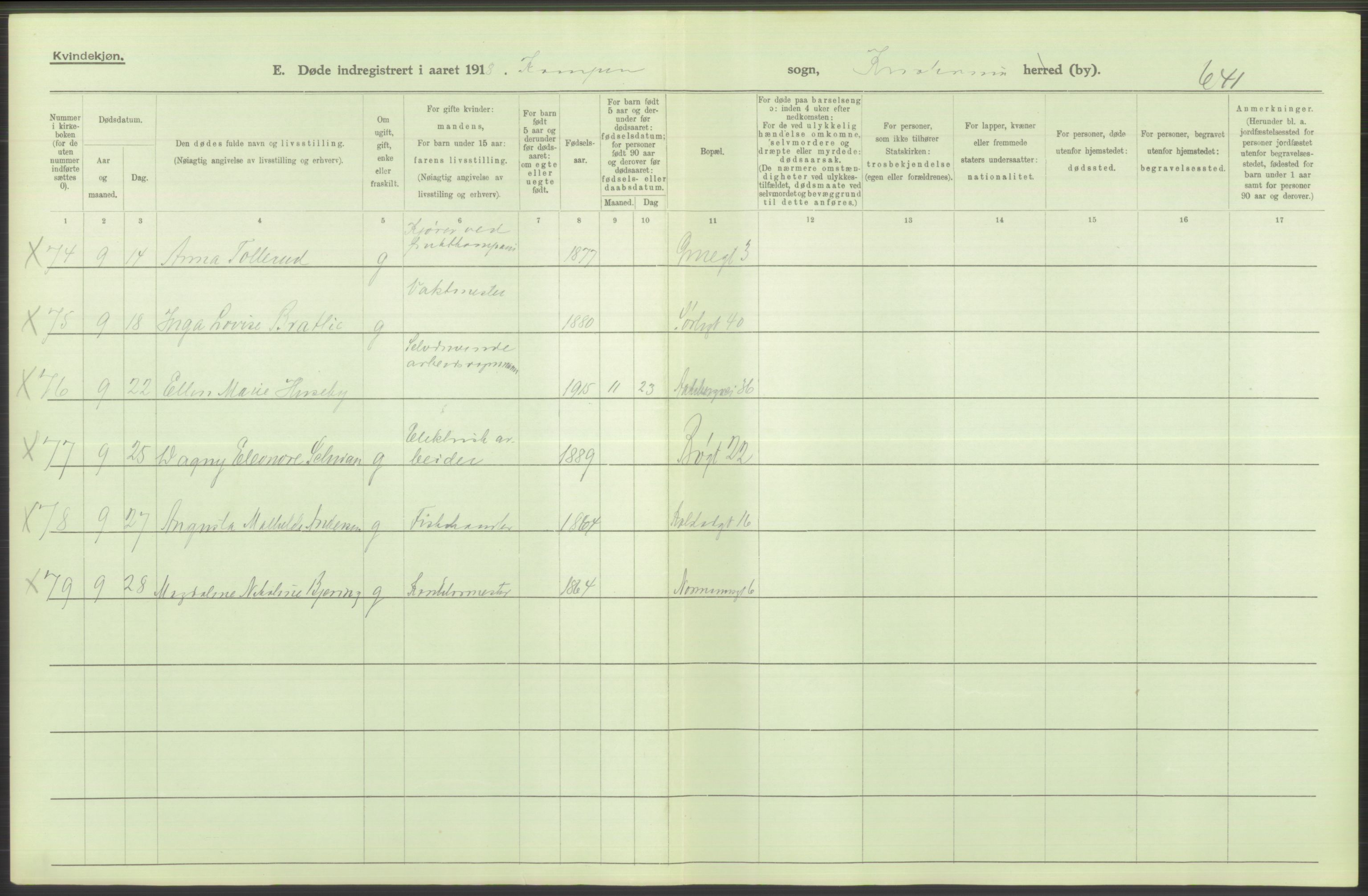 Statistisk sentralbyrå, Sosiodemografiske emner, Befolkning, AV/RA-S-2228/D/Df/Dfb/Dfbh/L0011: Kristiania: Døde, dødfødte, 1918, p. 552