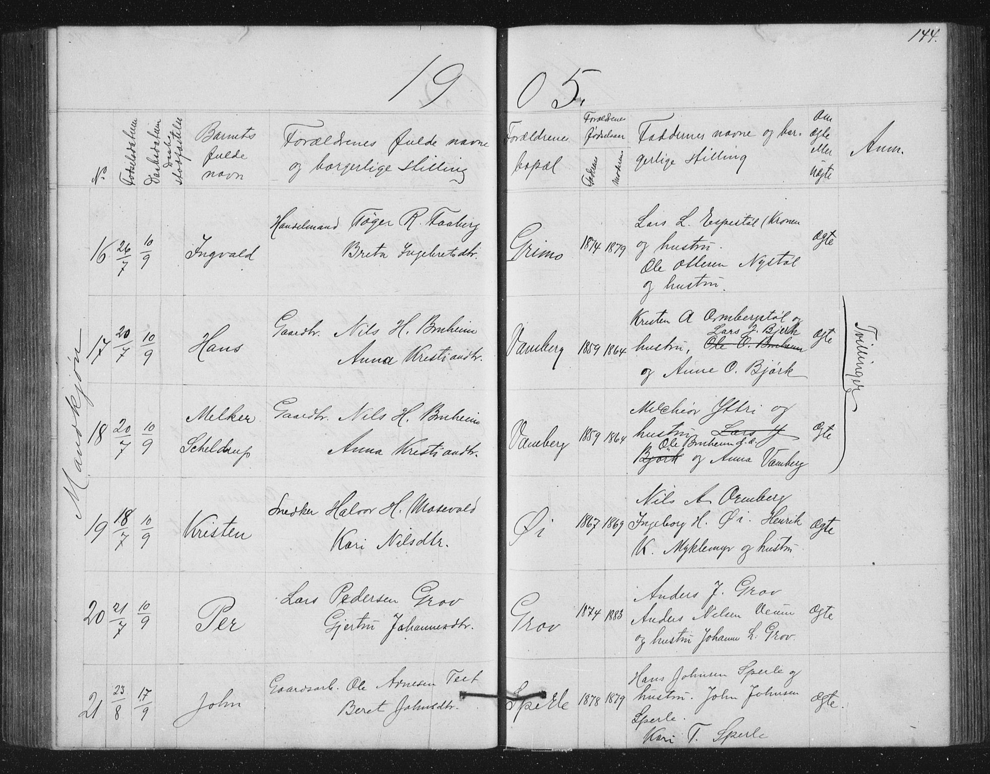 Jostedal sokneprestembete, AV/SAB-A-80601/H/Hab/Haba/L0001: Parish register (copy) no. A 1, 1861-1906, p. 144