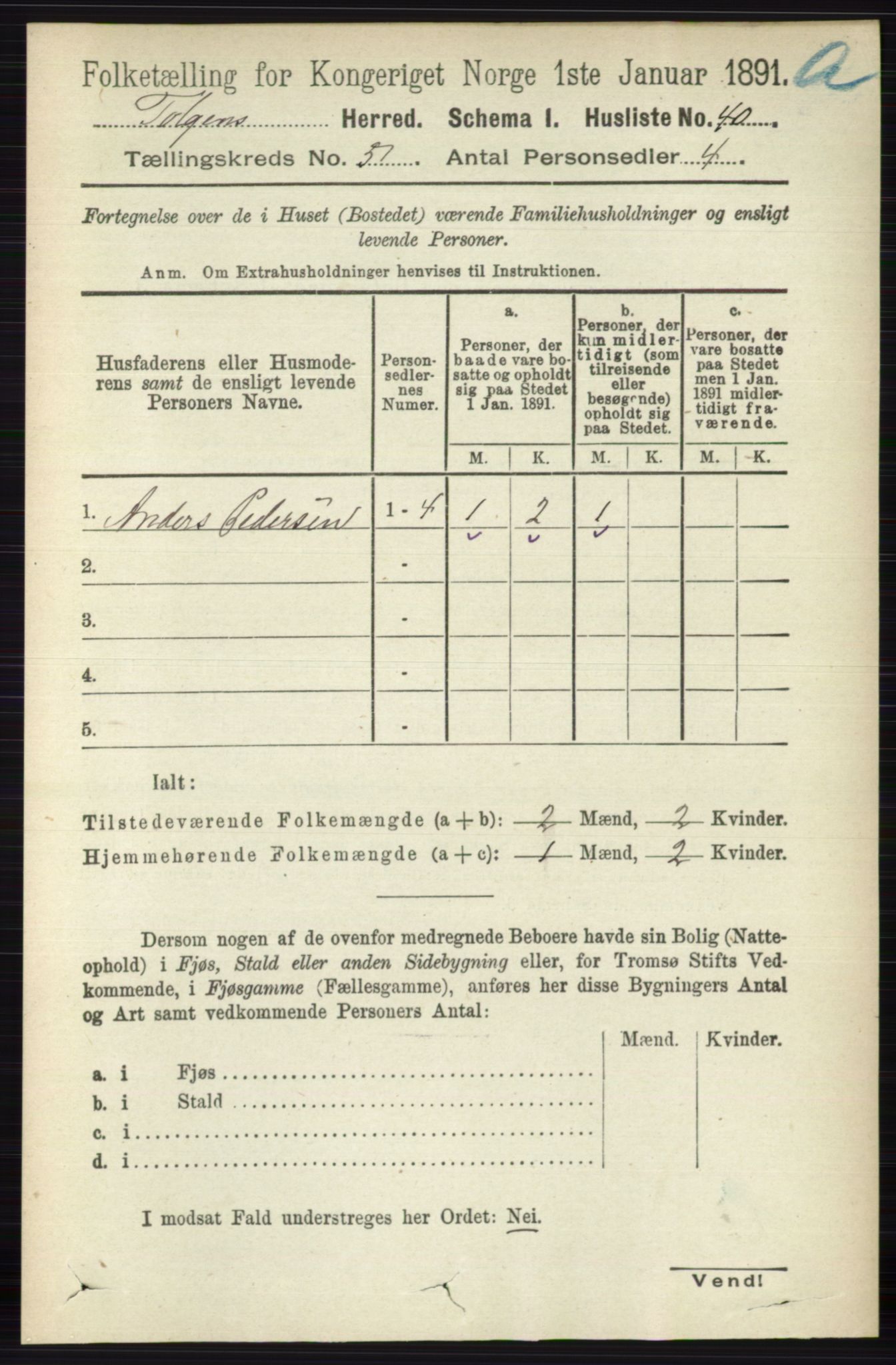 RA, 1891 census for 0436 Tolga, 1891, p. 1284