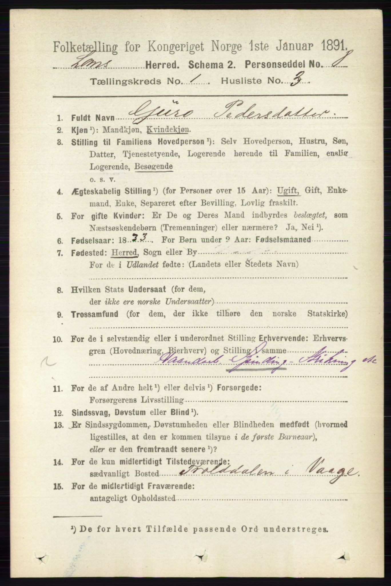 RA, 1891 census for 0514 Lom, 1891, p. 133