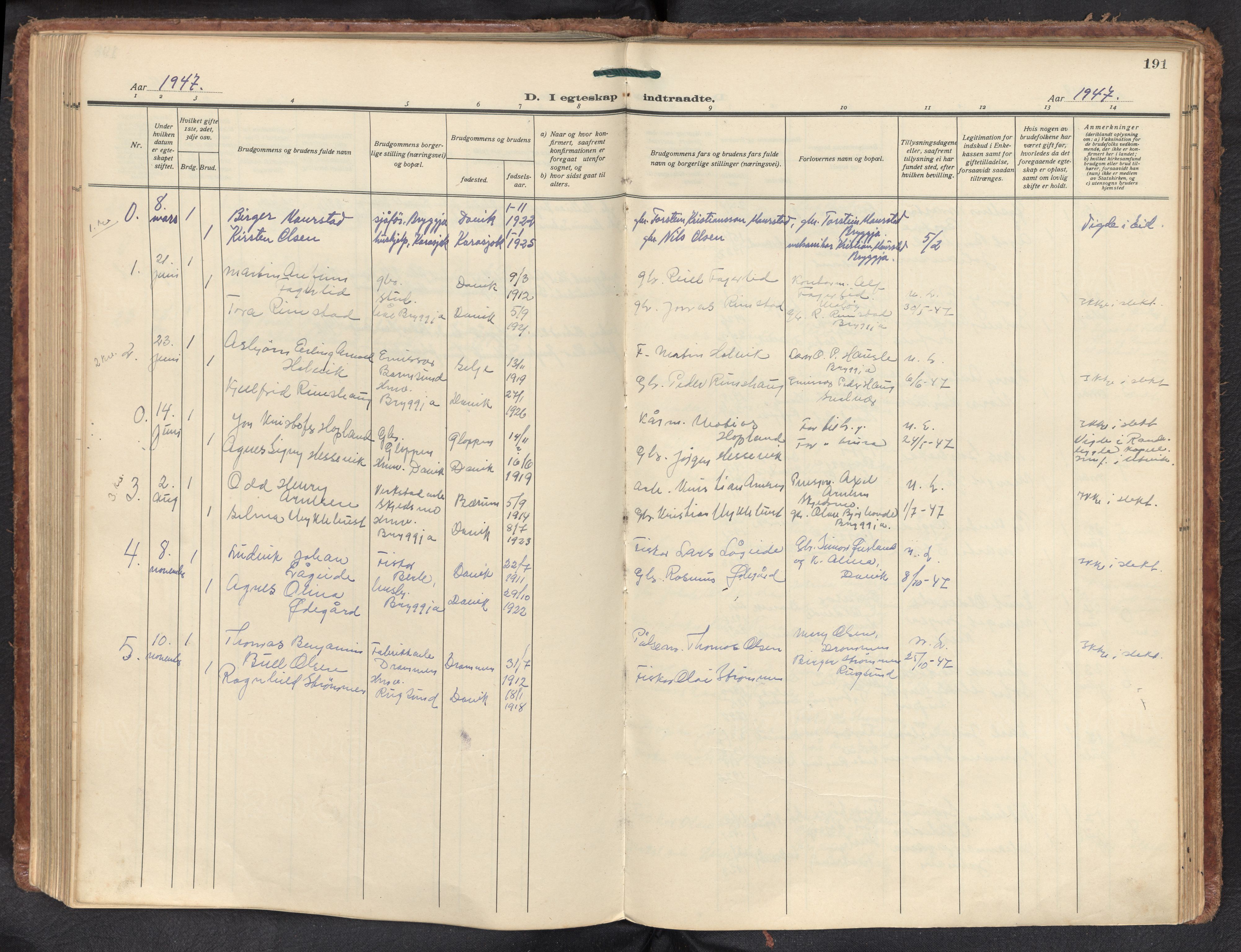 Davik sokneprestembete, SAB/A-79701/H/Haa/Haad/L0003: Parish register (official) no. D 3, 1931-1952, p. 190b-191a