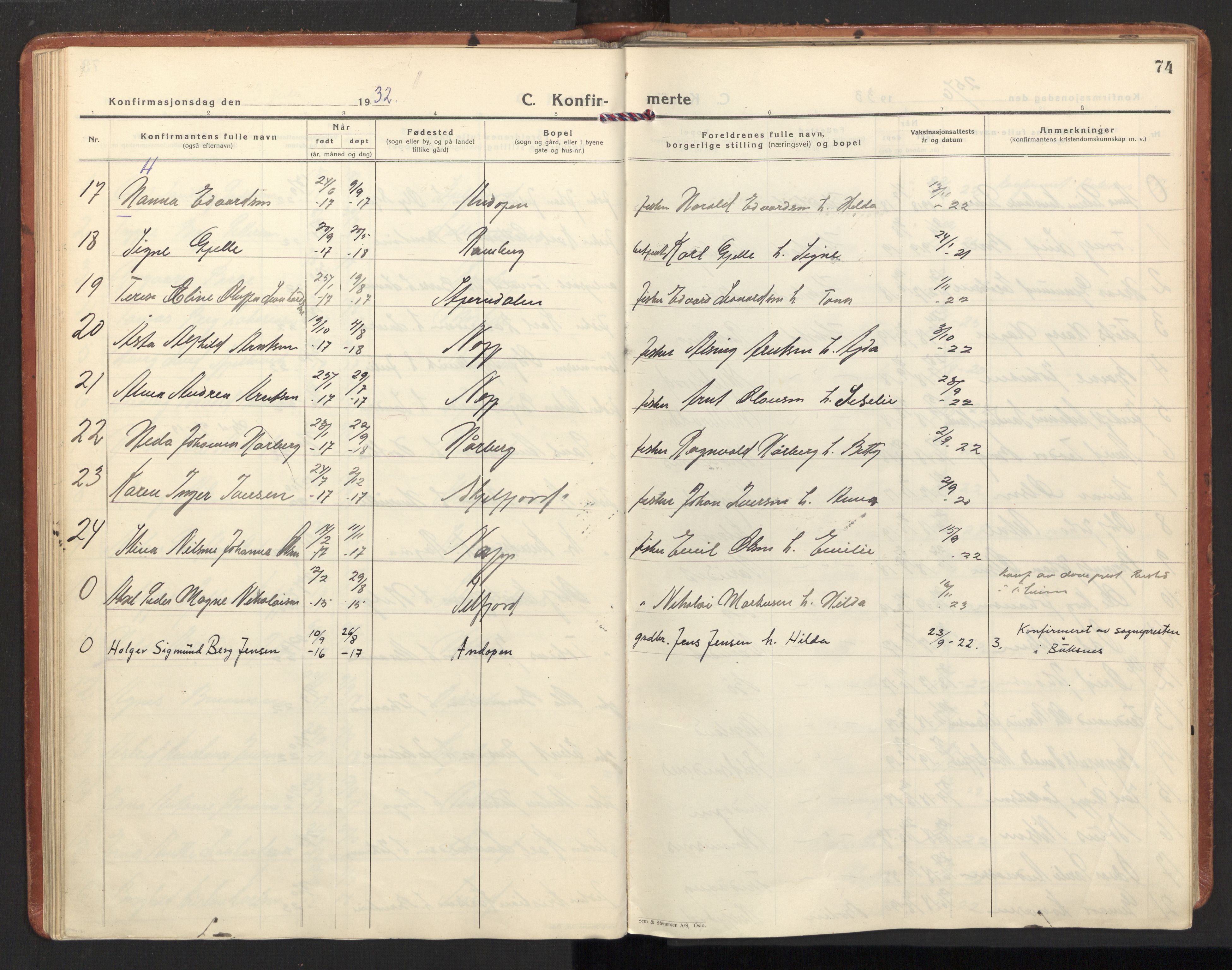 Ministerialprotokoller, klokkerbøker og fødselsregistre - Nordland, AV/SAT-A-1459/885/L1211: Parish register (official) no. 885A11, 1927-1938, p. 74