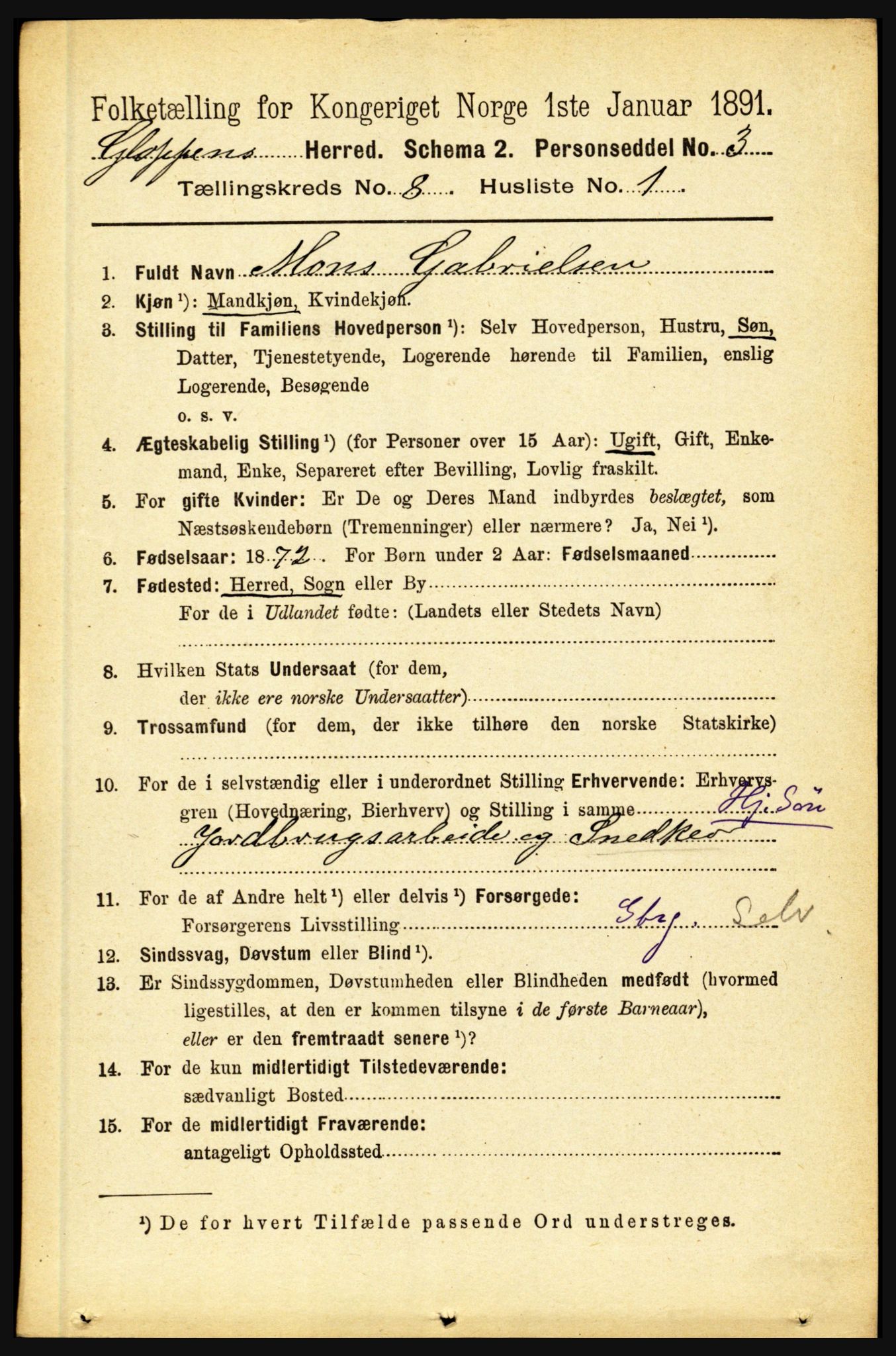 RA, 1891 census for 1445 Gloppen, 1891, p. 3153