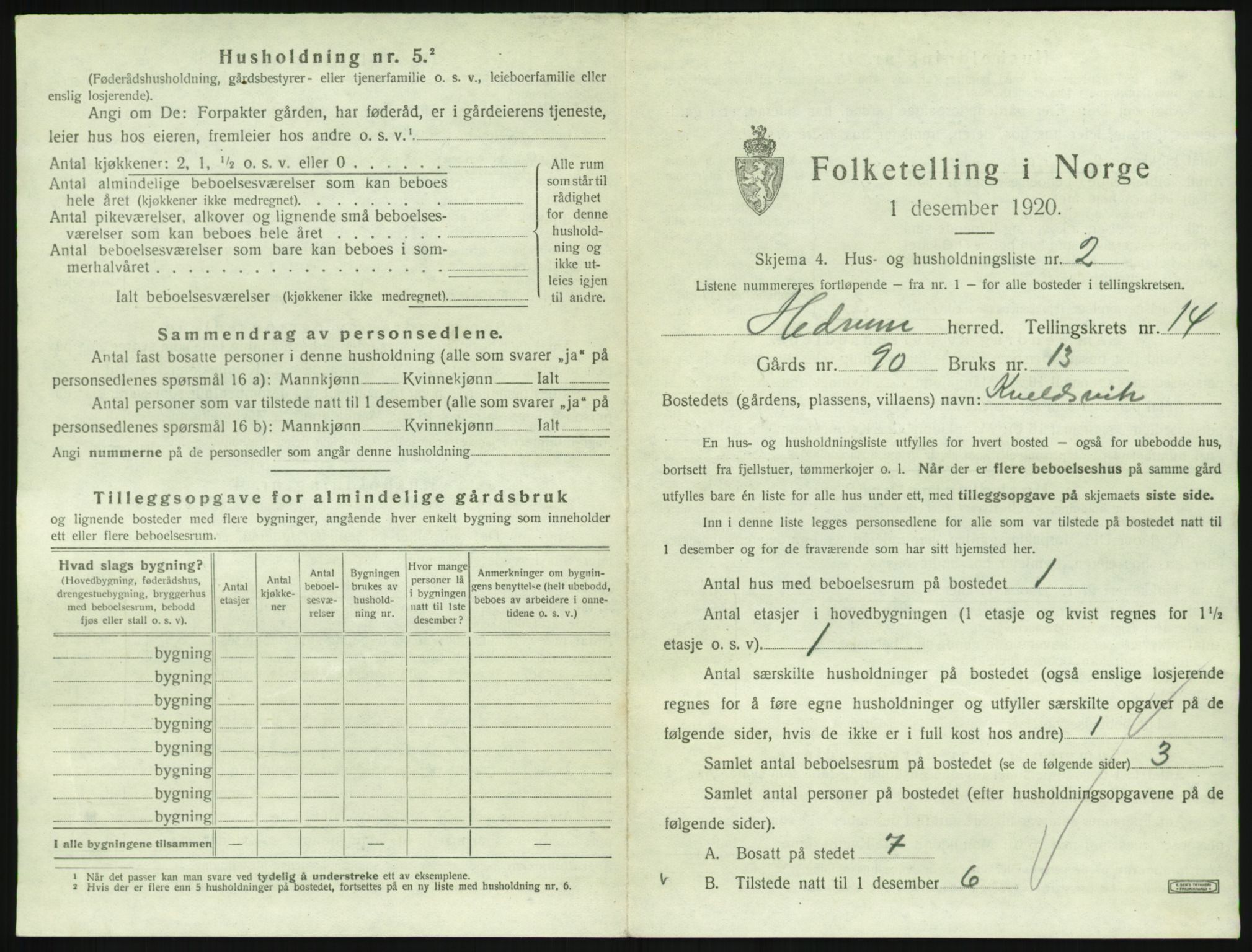 SAKO, 1920 census for Hedrum, 1920, p. 1259