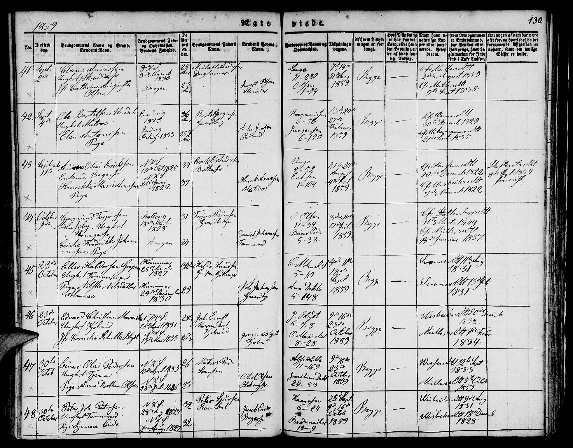 Nykirken Sokneprestembete, AV/SAB-A-77101/H/Hab: Parish register (copy) no. D 1, 1832-1867, p. 130