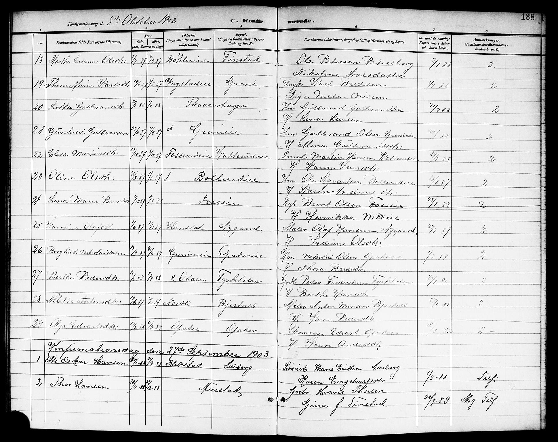 Nes prestekontor Kirkebøker, SAO/A-10410/G/Ga/L0002: Parish register (copy) no. I 2, 1901-1912, p. 138