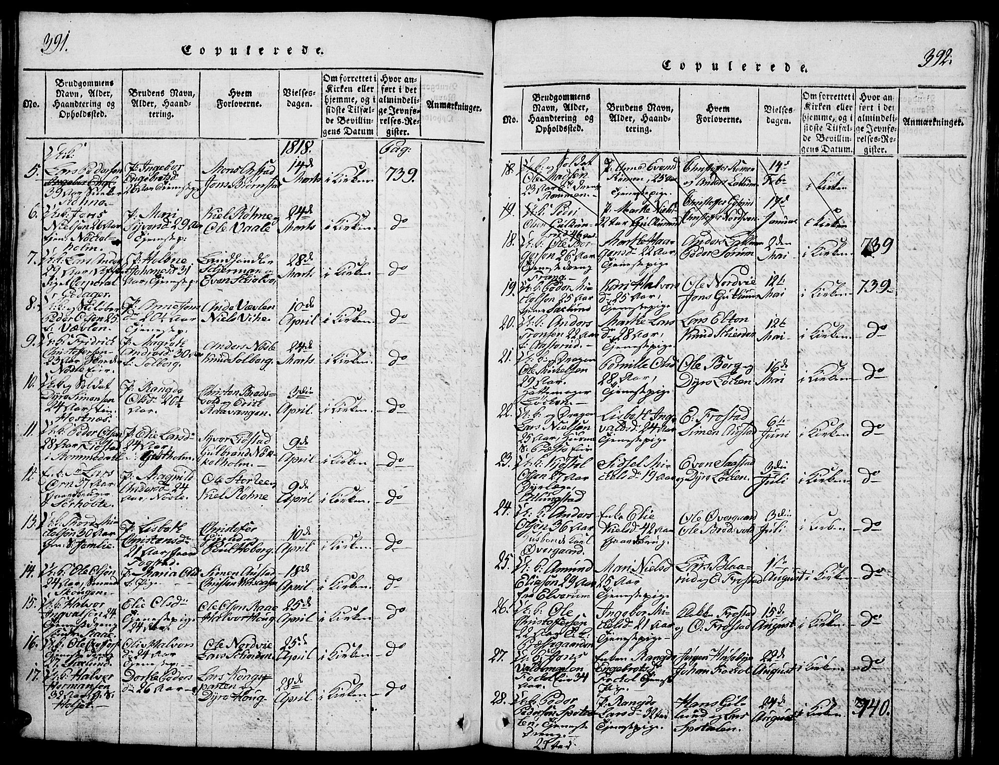 Stange prestekontor, AV/SAH-PREST-002/L/L0001: Parish register (copy) no. 1, 1814-1825, p. 391-392