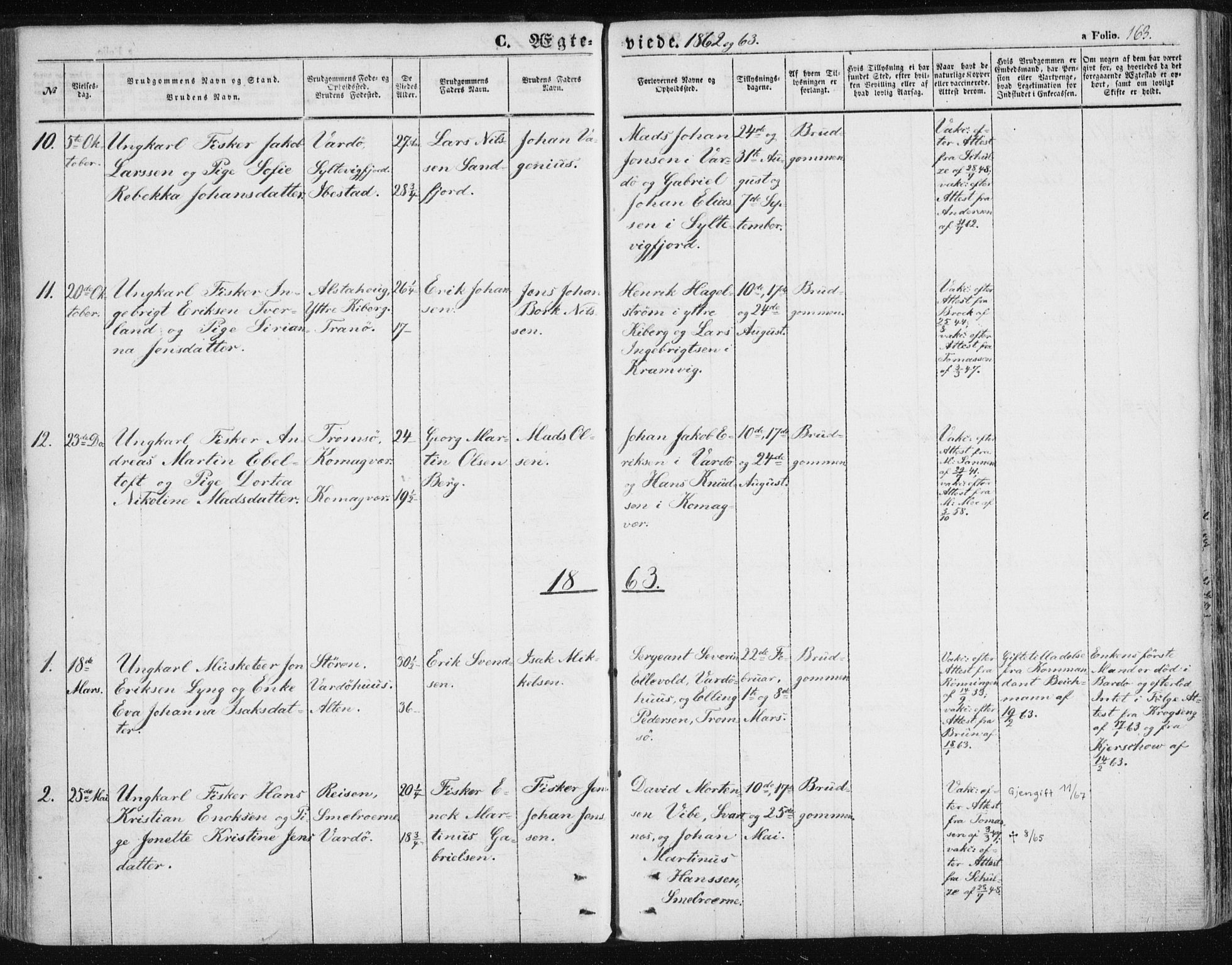 Vardø sokneprestkontor, SATØ/S-1332/H/Ha/L0004kirke: Parish register (official) no. 4, 1862-1871, p. 163