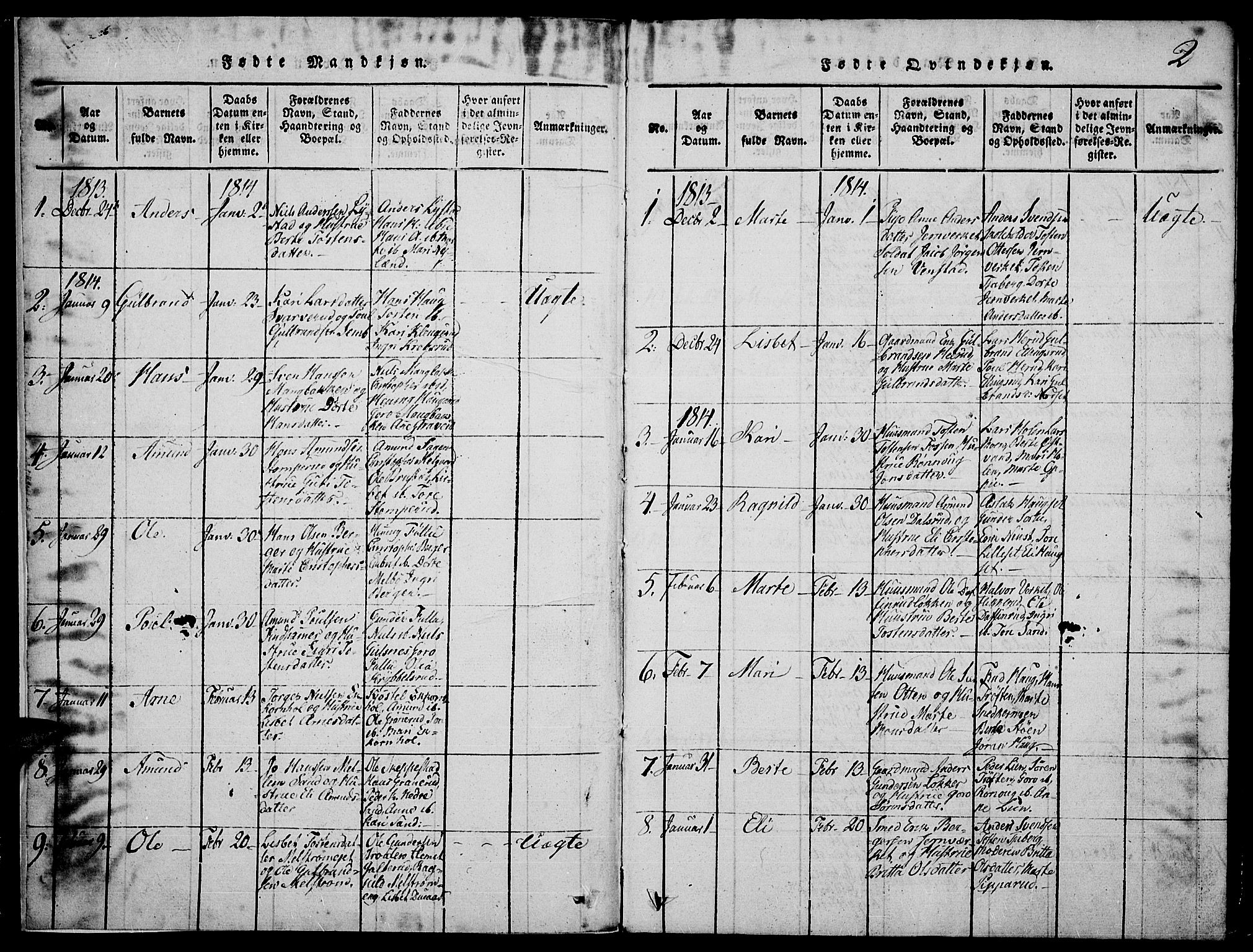 Strøm-Odalen prestekontor, SAH/PREST-028/H/Ha/Hab/L0001: Parish register (copy) no. 1, 1813-1825, p. 2