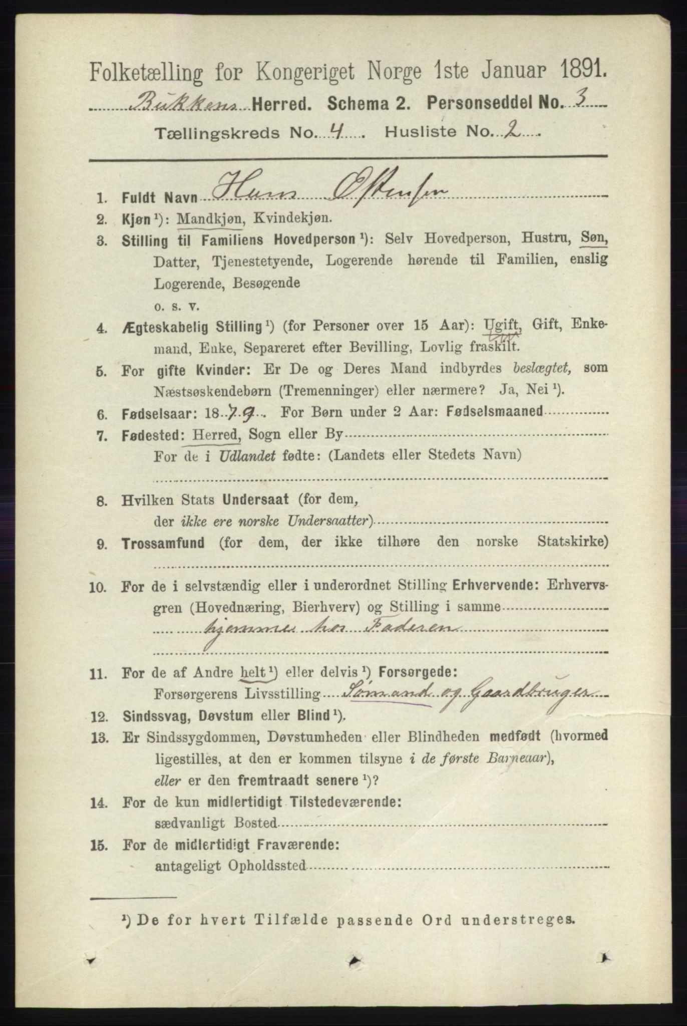 RA, 1891 census for 1145 Bokn, 1891, p. 873