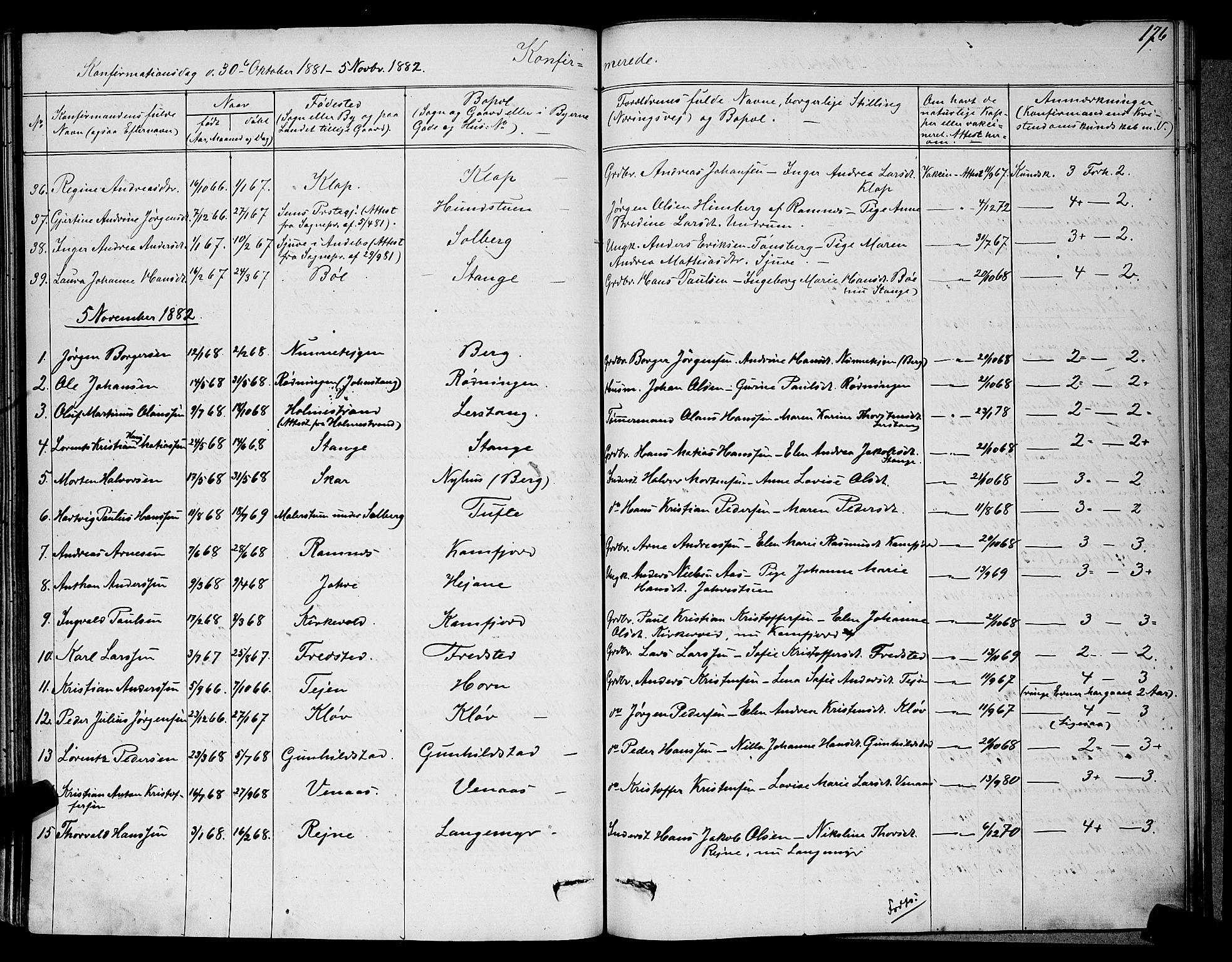 Ramnes kirkebøker, SAKO/A-314/G/Ga/L0003: Parish register (copy) no. I 3, 1870-1896, p. 176
