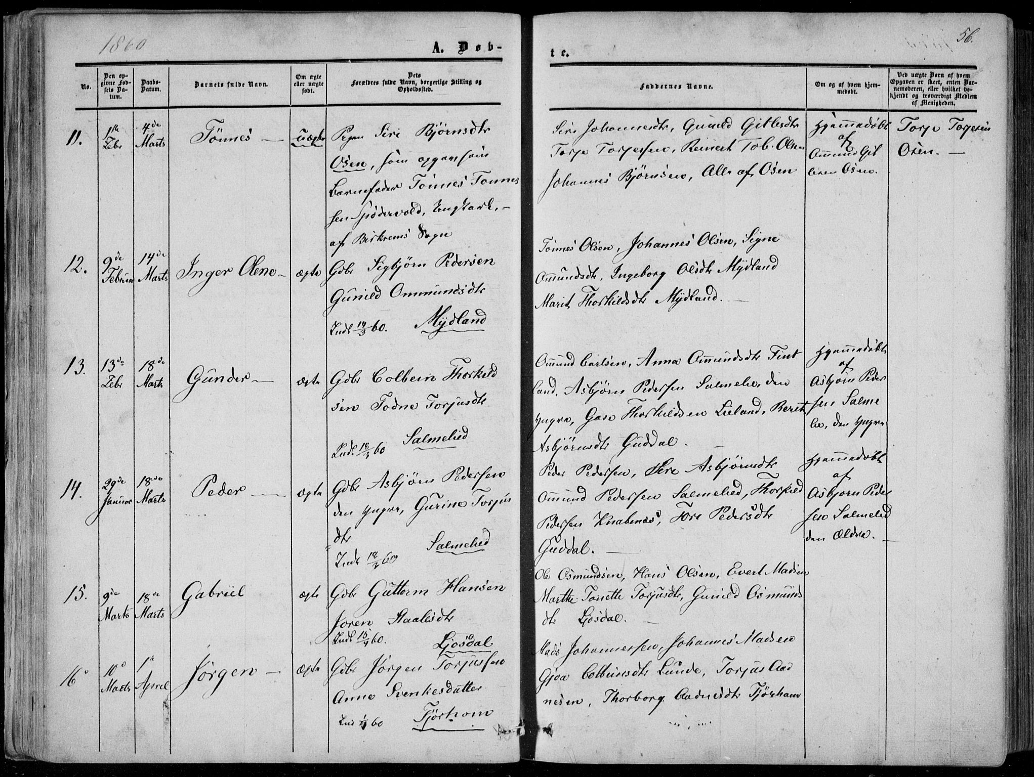 Sirdal sokneprestkontor, AV/SAK-1111-0036/F/Fa/Fab/L0002: Parish register (official) no. A 2, 1855-1874, p. 56