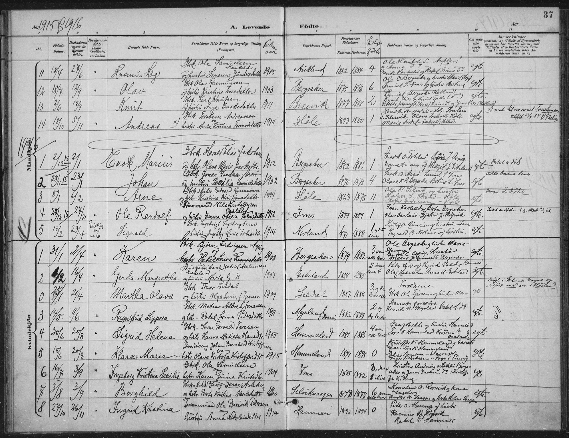 Høgsfjord sokneprestkontor, SAST/A-101624/H/Ha/Haa/L0008: Parish register (official) no. A 8, 1898-1920, p. 37