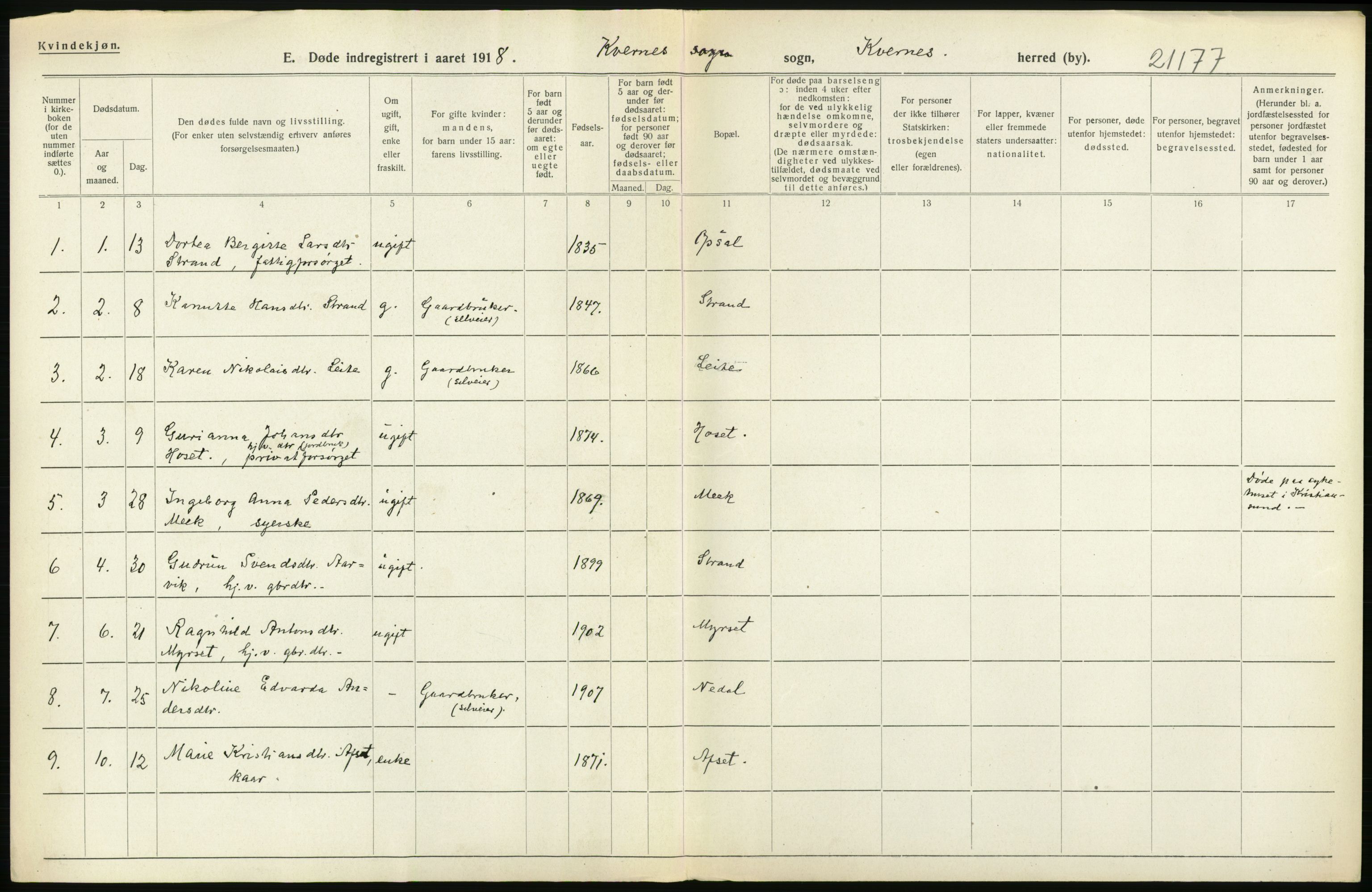 Statistisk sentralbyrå, Sosiodemografiske emner, Befolkning, AV/RA-S-2228/D/Df/Dfb/Dfbh/L0045: Møre fylke: Døde. Bygder og byer., 1918, p. 192