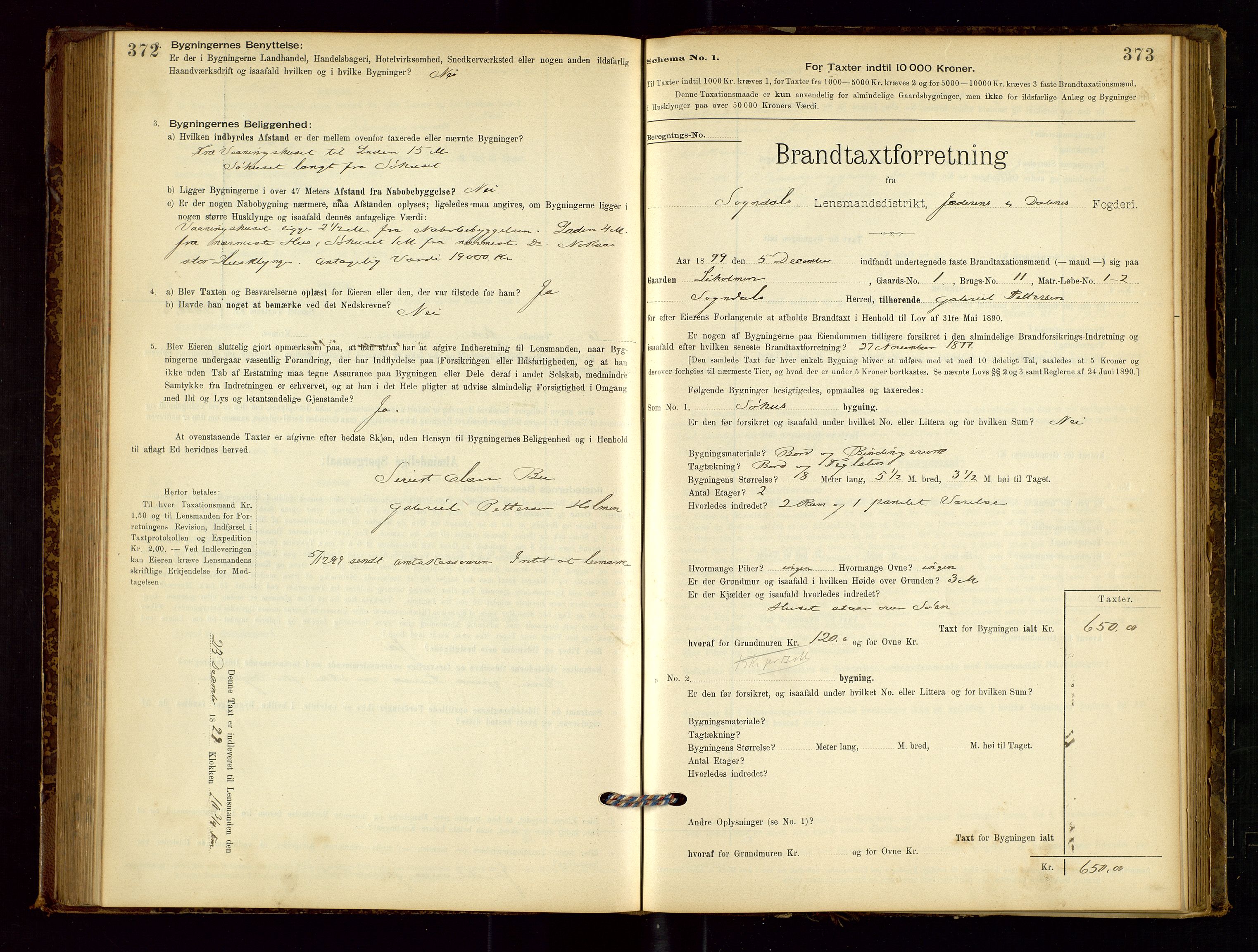 Sokndal lensmannskontor, AV/SAST-A-100417/Gob/L0001: "Brandtaxt-Protokol", 1895-1902, p. 372-373