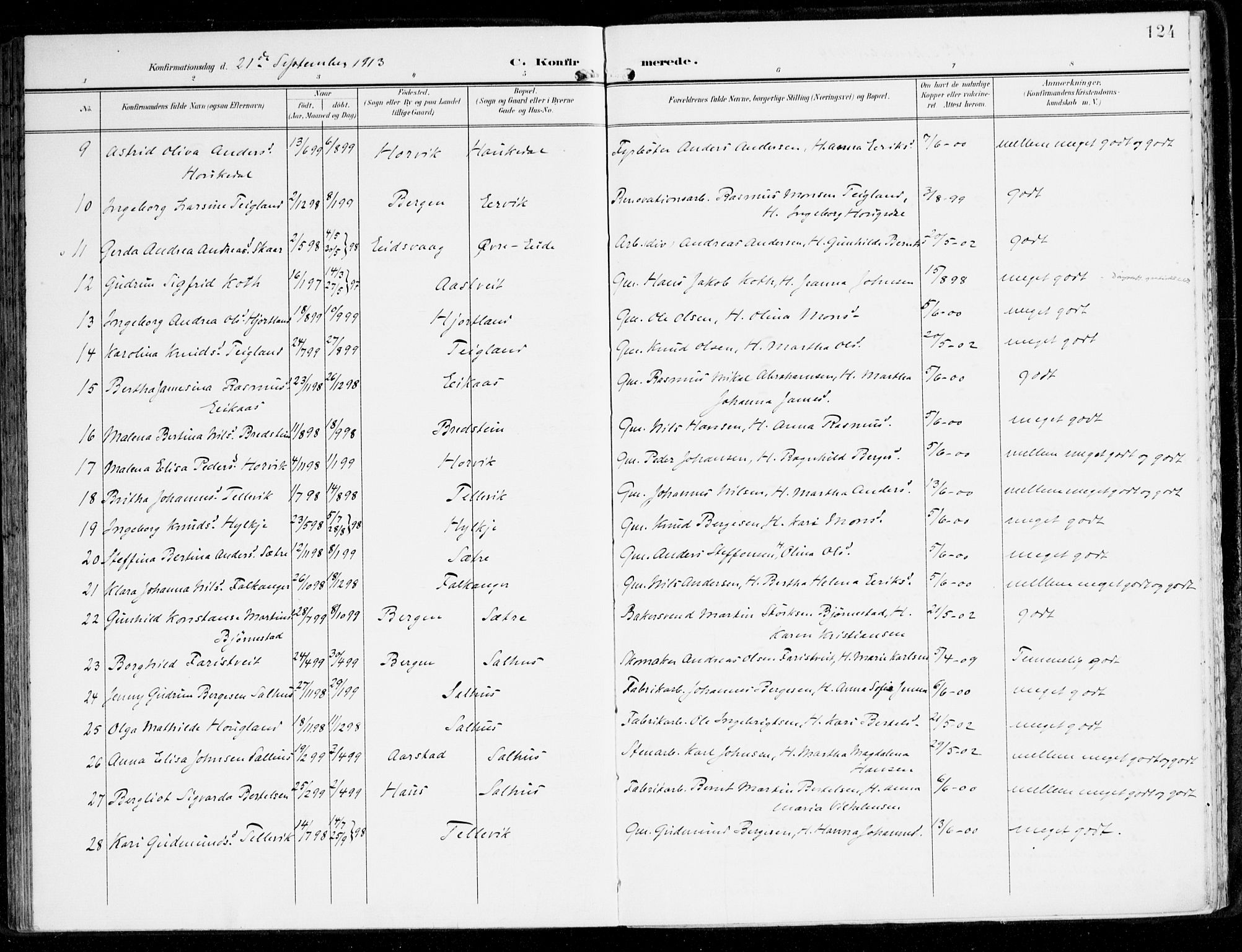 Hamre sokneprestembete, AV/SAB-A-75501/H/Ha/Haa/Haad/L0002: Parish register (official) no. D 2, 1899-1916, p. 124